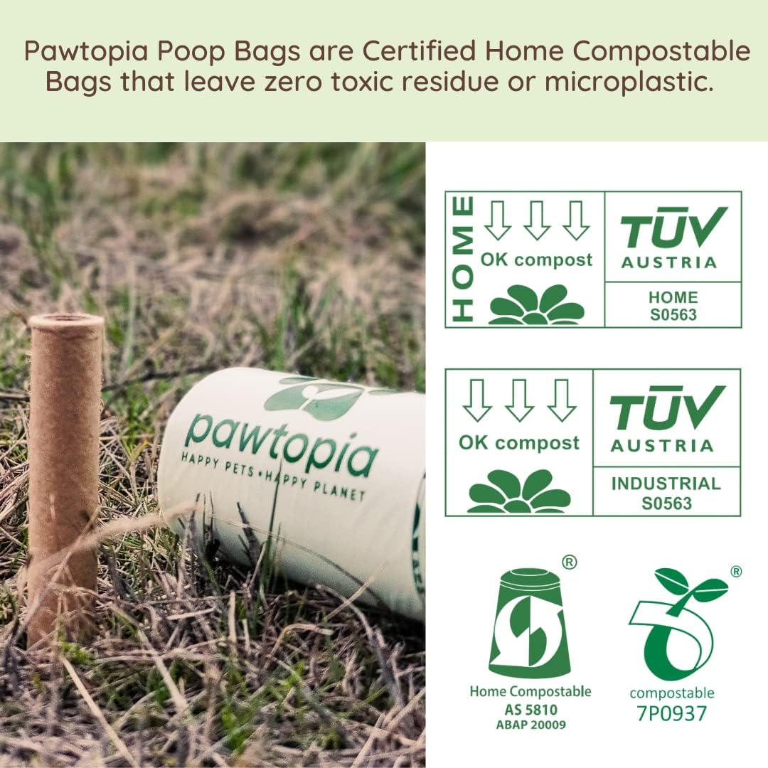 Pawtria Certified Home Compostable Dog Poop Bags (240), Biodegradable Poop Bags, Cat Litter, Vegetable Starches, Eco-friendly Dog Waste Bags, Leak proof, Easy to Open, Give Back
