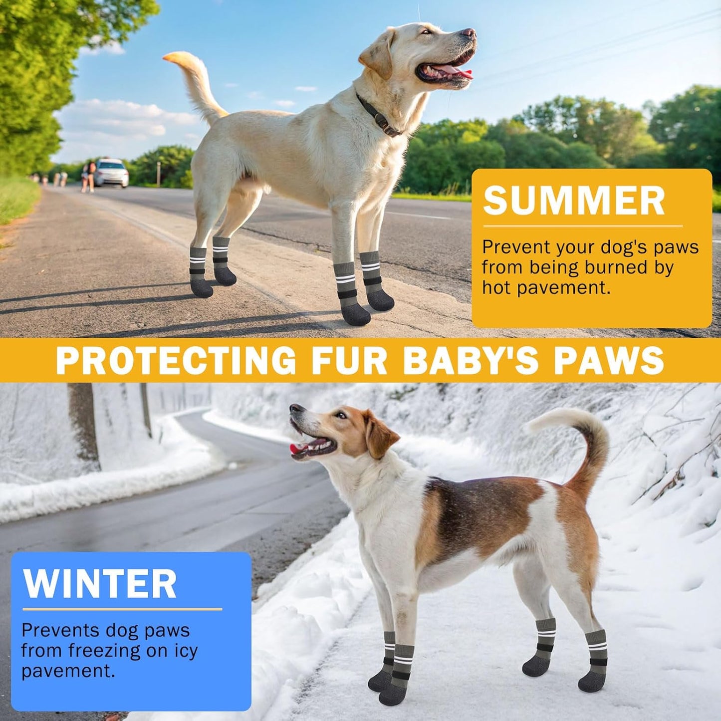 SCENEREAL Anti Slip Dog Boots & Paw Protectors for Hardwood Floor, Extended Dog Socks to Prevent Licking Paws, Waterproof Pet Snow Rain Shoe for Winter Small Puppy Senior Dogs, Grey S