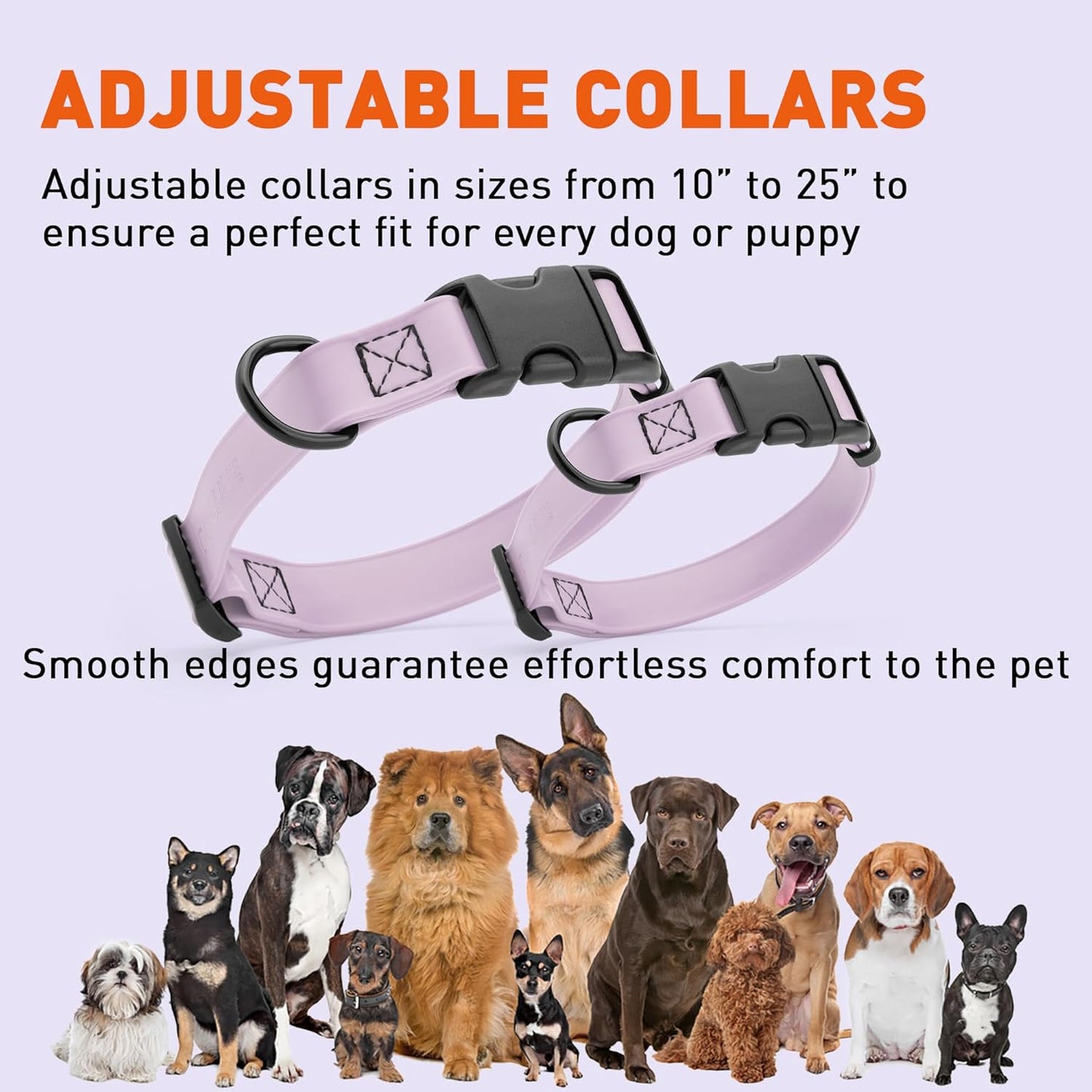 Dogline Biothane Waterproof Dog Collar with Quick Release Buckle Strong Coated Nylon Webbing with Odor- Proof for Easy Care Easy to Clean Fits Small Medium Large Dogs, Lavender 5/8" W 9-14" L