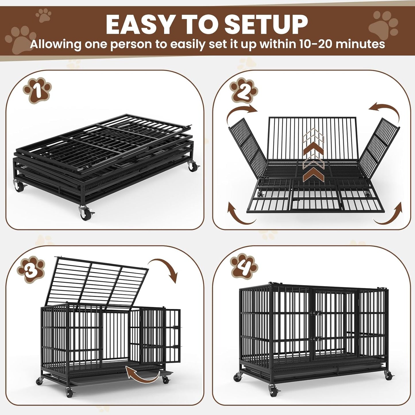 LEVELEVE 38 Inch Heavy Duty Indestructible Dog Crates for Large Dogs,Escape Proof Dog Cage Large Dogs with Lockable Wheels,Dog Kennel Furniture Indoor&Outside