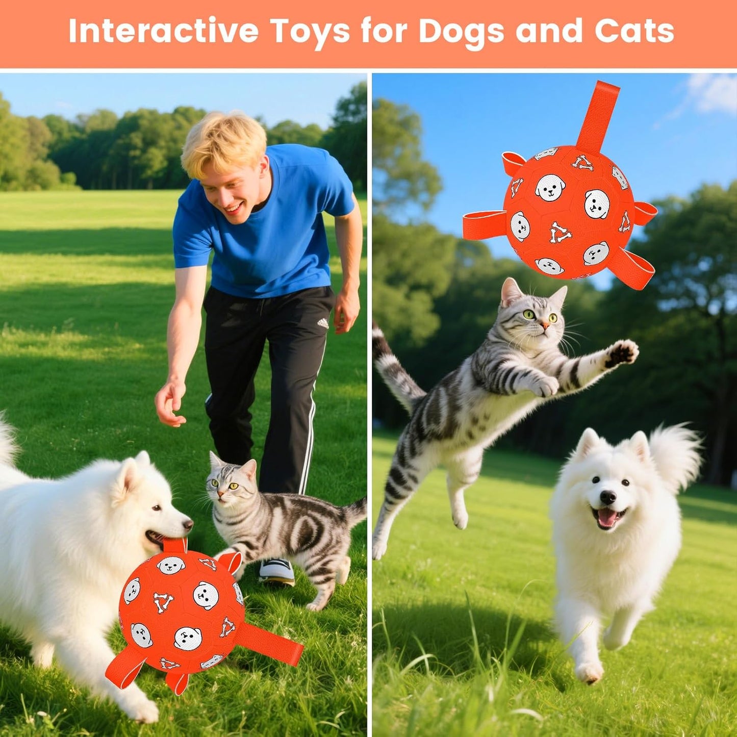 Dog Balls Toy, Durable Soccer Ball with Straps, Interactive Dog Toys, Water Fetch Ball for Tug of War, Herding, Dog Toys to Keep Them Busy – Dog Birthday Gift for Medium Large, 8 Inch