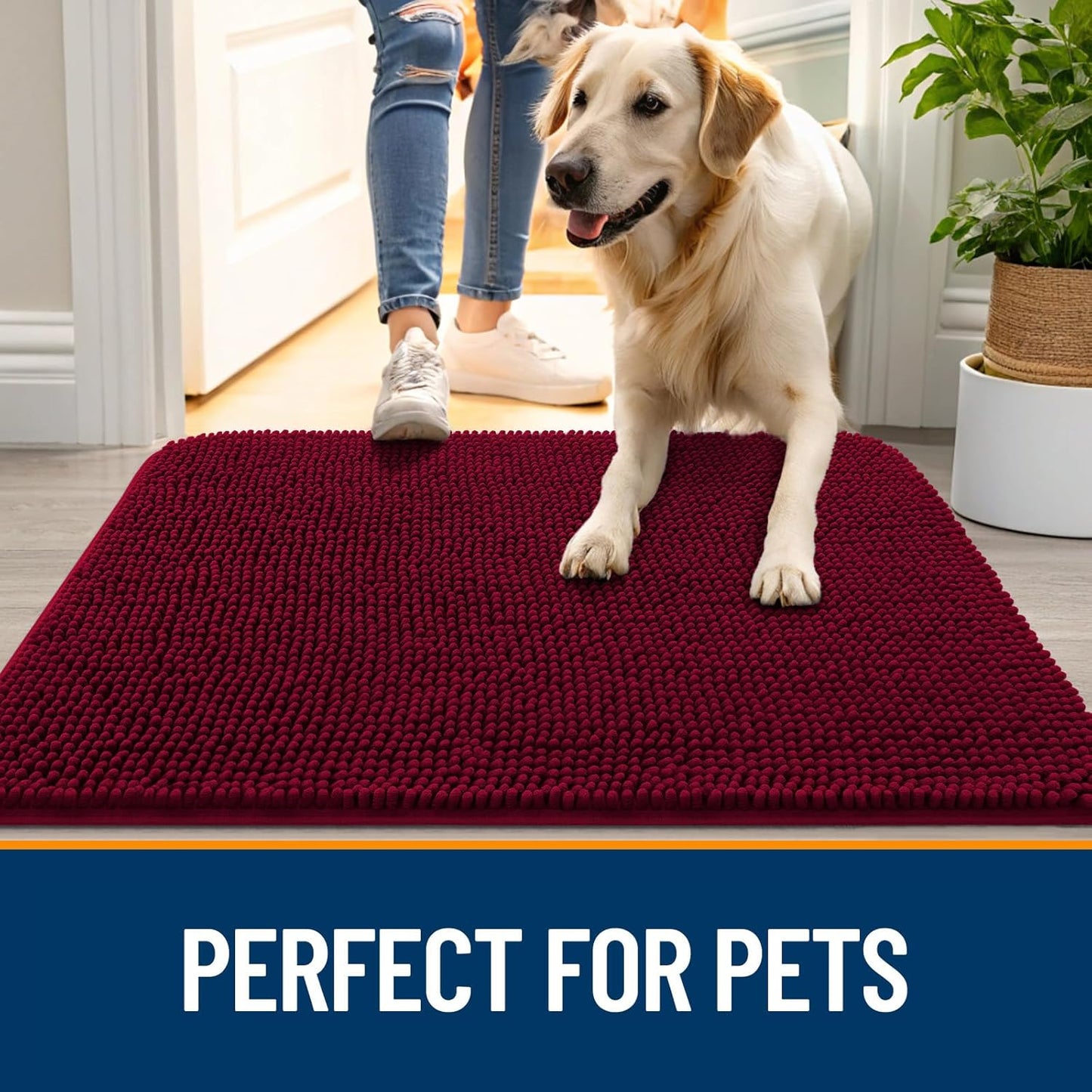 OLANLY Dog Door Mat for Muddy Paws 24x16, Absorbs Moisture and Dirt, Absorbent Non-Slip Washable Doormat, Quick Dry Chenille Mud Mat for Dogs, Entry Indoor Entryway Carpet for Inside Floor, Burgundy