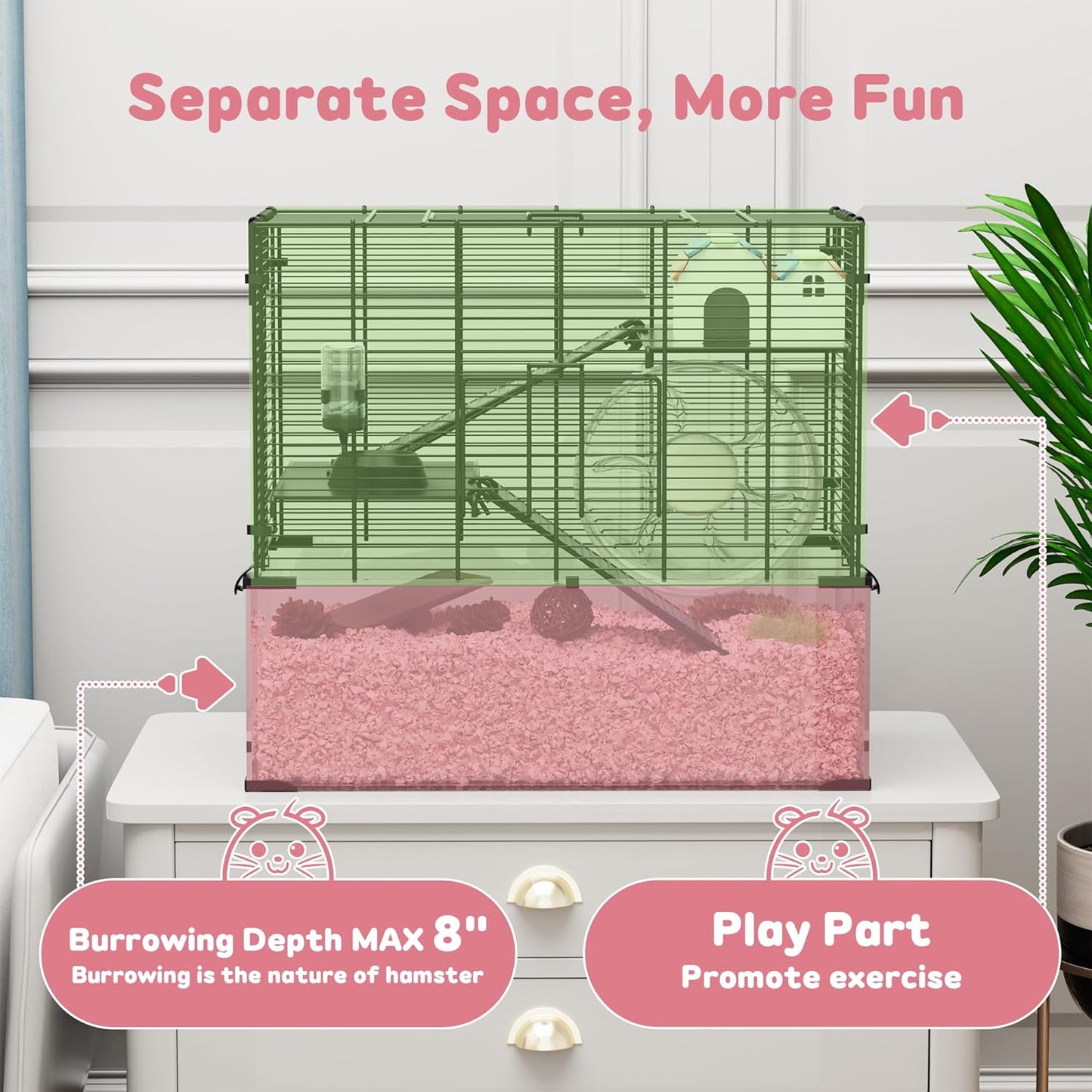 3-Tier Glass Hamster Tank, Large Hamster Cage Habitat with 11inch Big Running Wheel for Rat, Mouse, Gerbil, Syrian Hamster, 370 SQ INCHES