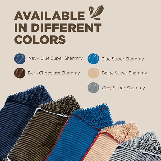 Soggy Doggy Super Shammy Dog Towel - Microfiber Chenille Towel for Drying Dogs and Cleaning Paws - Fast Drying with Hand Pockets for Ease (Dark Chocolate/Oatmeal Trim, 31” x 14”)