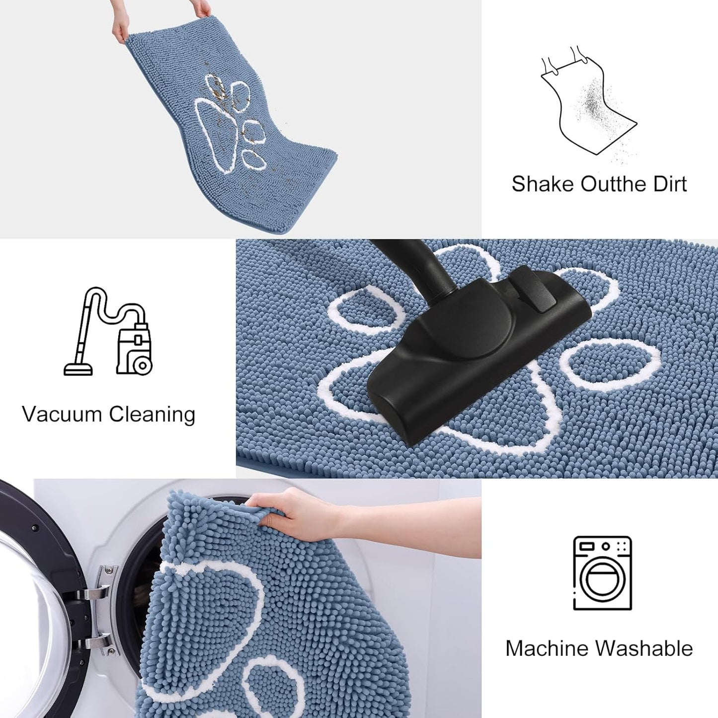 Smiry Dog Door Mat for Muddy Paws, Absorbent Dirt Trapper Non Slip Quick Dry Washable Chenille Mat for Mud Dogs, Entry Rug for Indoor and Outdoor (30x20 Inches, Airy Blue and White)