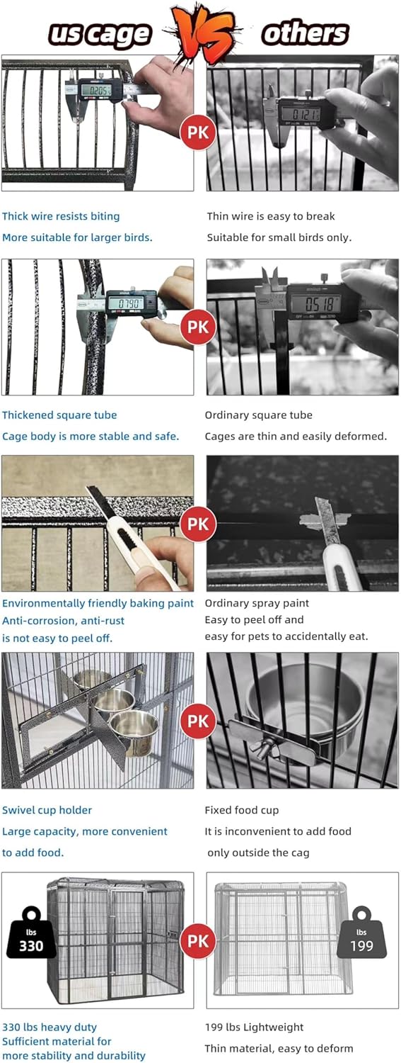 SENY Heavy Duty Large Walk-in Bird Aviary Cage, 79H x 86W x 62D inches, for Parrots, Macaws, Cockatoos, Reptiles, Dogs, Birds Flight Cage. (Silver Black, Wire Size: 0.14")