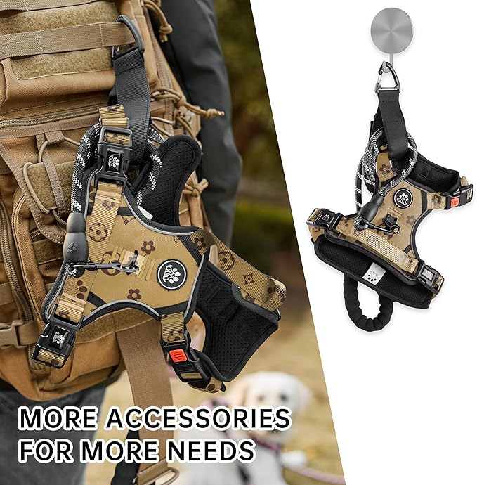 NESTROAD No Pull Dog Harness,Adjustable Oxford Dog Vest Harness with Leash,Reflective No-Choke Pet Harness with Easy Control Soft Handle for Large Dogs(X-Large,Light Brown)