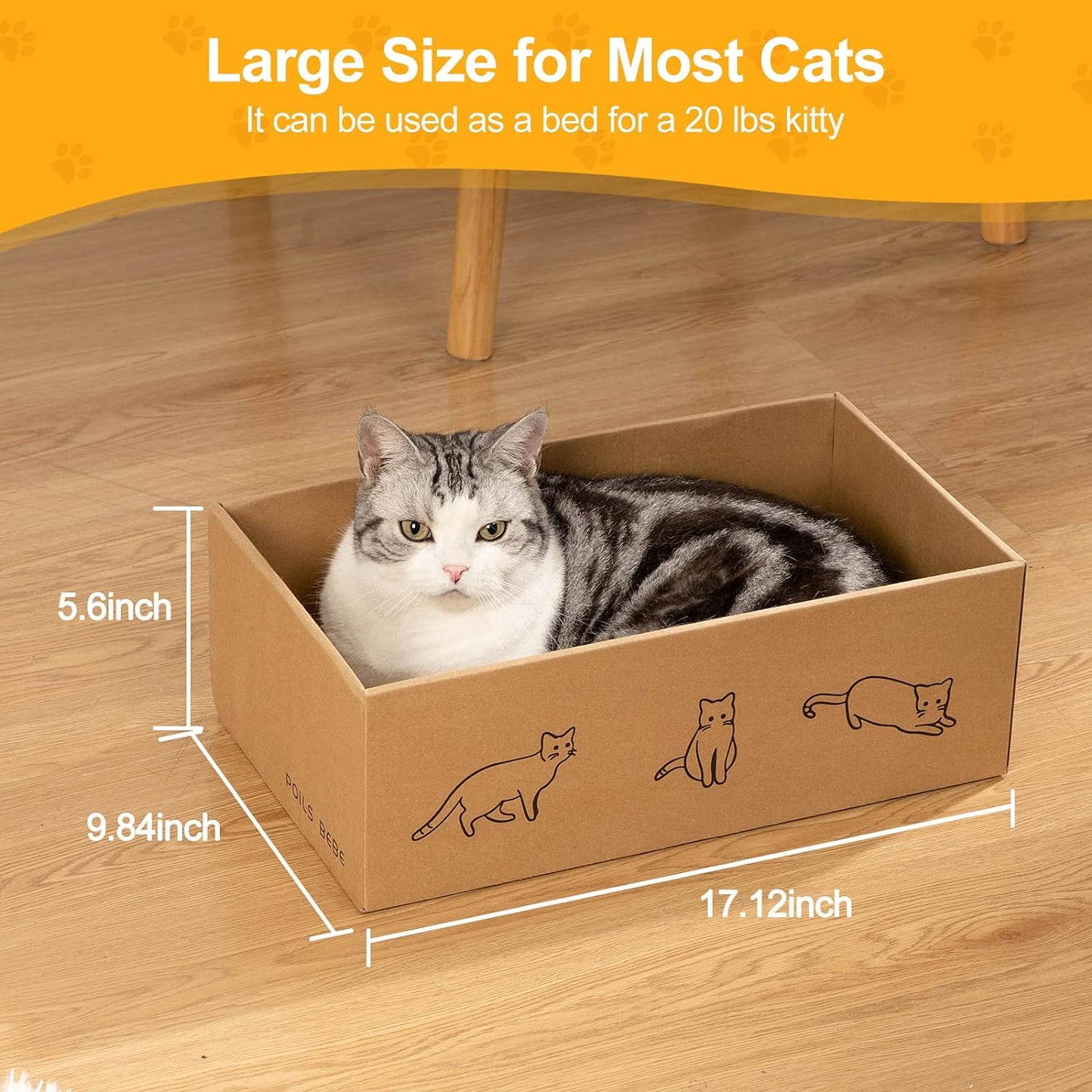 Poils bebe 5 PCS Cat Scratcher with Box, Reversible Cat Scratchers for Indoor Cats, Cardboard Cat Scratcher with Catnip, 2 Curved and 3 Flat Boards for Scratching Bed