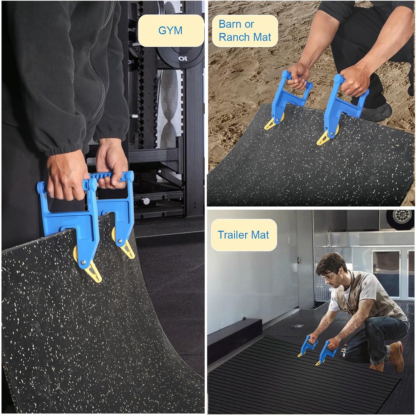 Heavy Duty Stall Mat Gripper, a Pair of Mat Mover Tool - Effortless Remover for Thick Rubber Mats in Horse Stalls, Barn, Gym, Trailer - Easy Lift & Move to Save Your Back