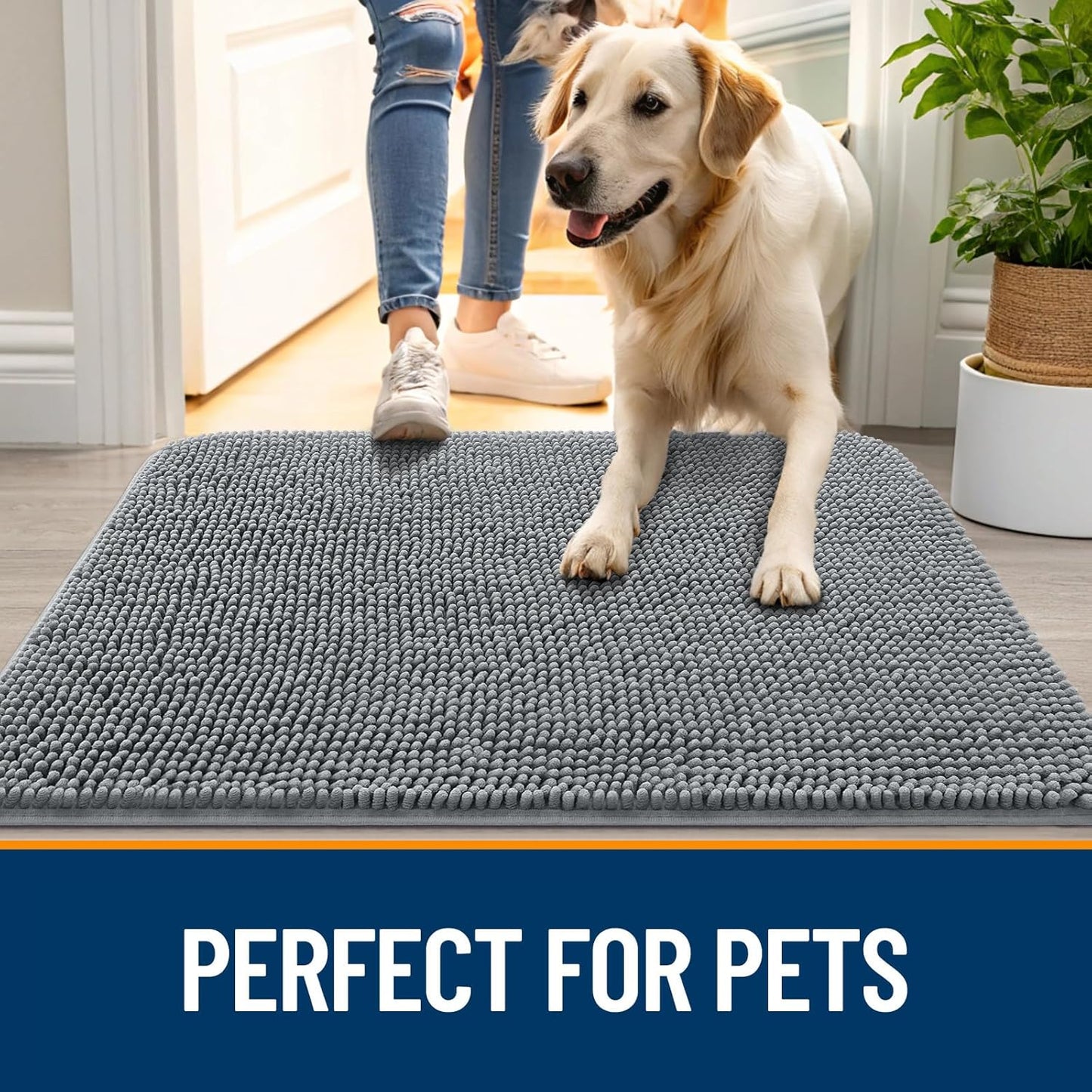 OLANLY Dog Door Mat for Muddy Paws 70x46, Absorbs Moisture and Dirt, Absorbent Non-Slip Washable Doormat, Quick Dry Chenille Mud Mat for Dogs, Entry Indoor Entryway Carpet for Inside Floor, Grey