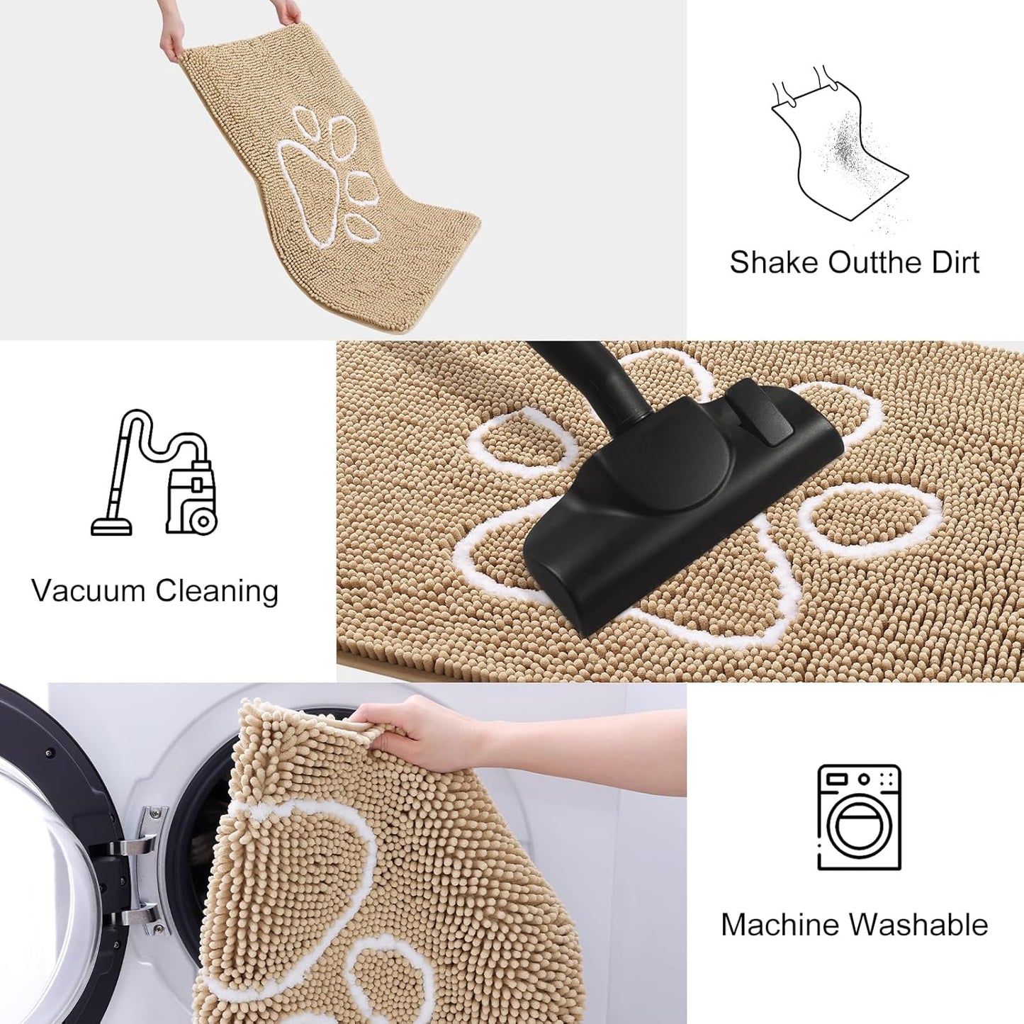 Smiry Dog Door Mat for Muddy Paws, Absorbent Dirt Trapper Non Slip Quick Dry Washable Chenille Mat for Mud Dogs, Entry Rug for Indoor and Outdoor (59x24 Inches, Beige)