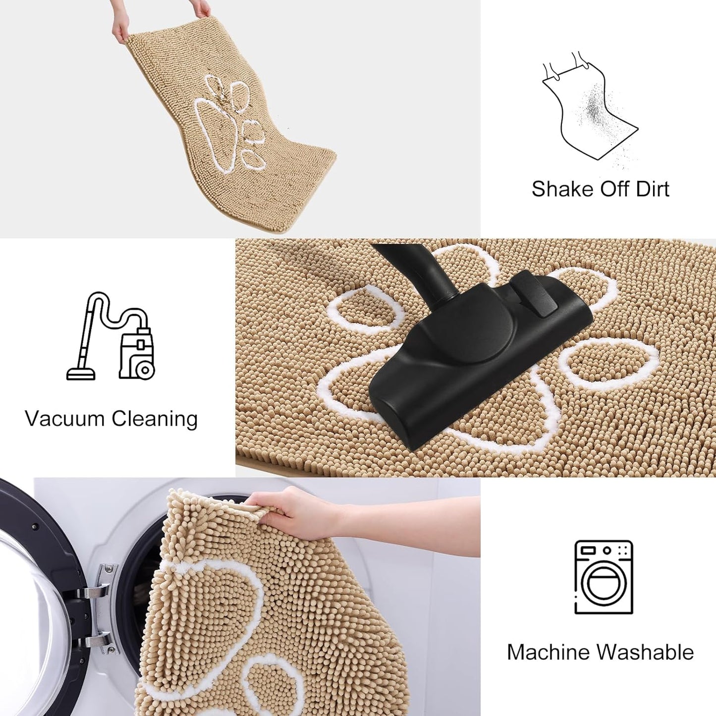 Smiry Dog Door Mat for Muddy Paws, Absorbent Dirt Trapper Non Slip Quick Dry Washable Chenille Mat for Mud Dogs, Entry Rug for Indoor and Outdoor (36x24 Inches, Beige)