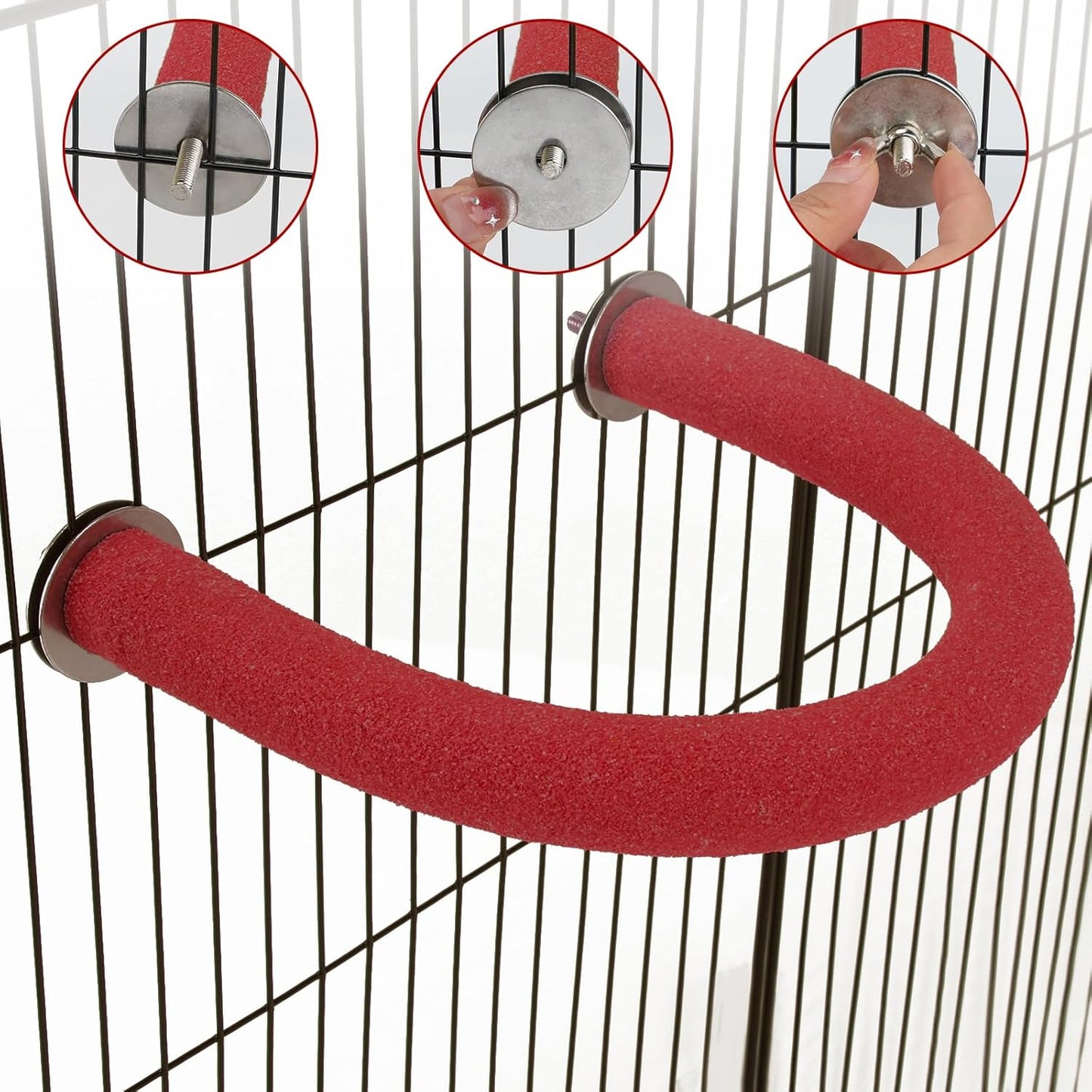 Rypet U Shape Parrot Perch Stand Toy for Paw Grinding Clean Stick Exercise, Rough-Surfaced Quartz Bird Perch Standing Cage Accessories for for Small Parakeets Cockatiels Conures Macaws Finches(Red)