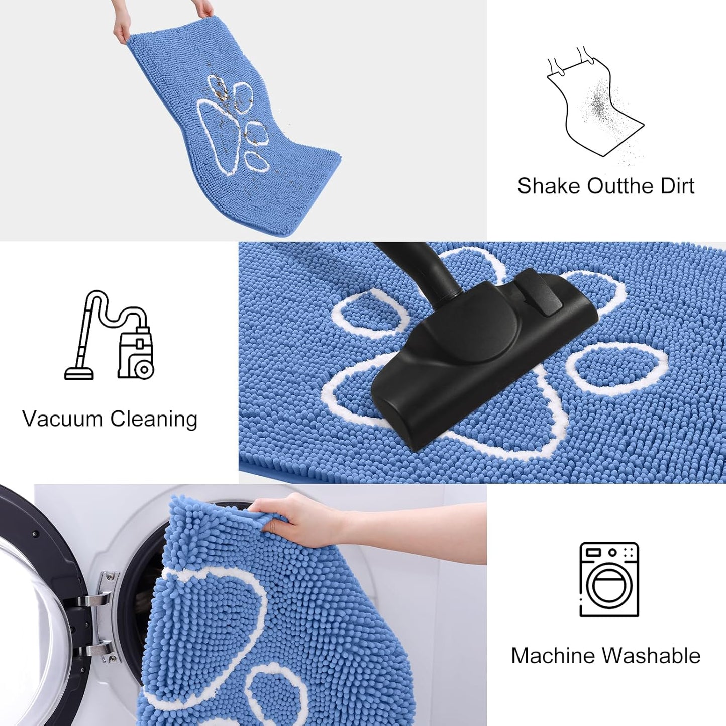 Smiry Dog Door Mat for Muddy Paws, Absorbent Dirt Trapper Non Slip Quick Dry Washable Chenille Mat for Mud Dogs, Entry Rug for Indoor and Outdoor (36x24 Inches, Cornflower Blue)