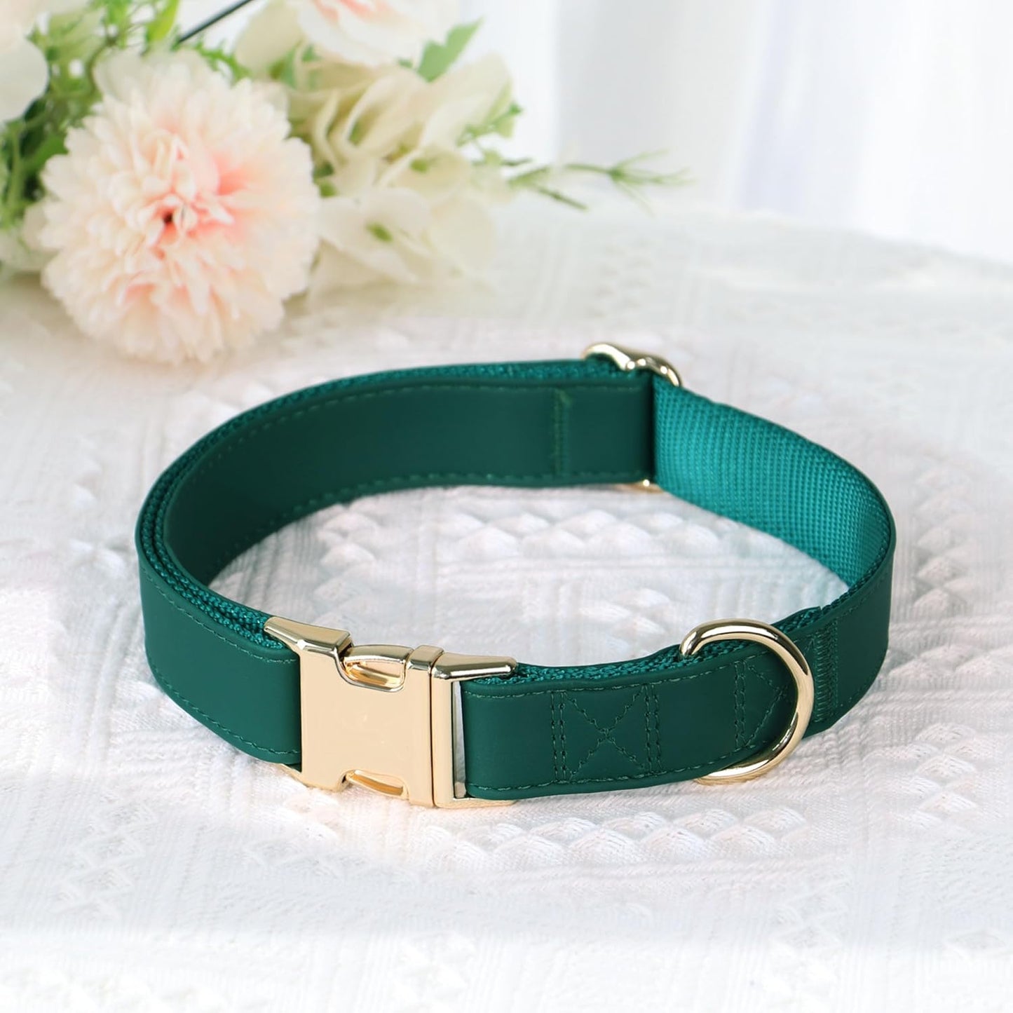 PET ARTIST Soft PU Leather Dog Collar, Bright Color & Durable Dog Collar Leather with Rose Gold Quick Release Metal Buckle, Adjustable Nylon Padded Pet Collars for Medium Dogs, Neck Fit 13-19"