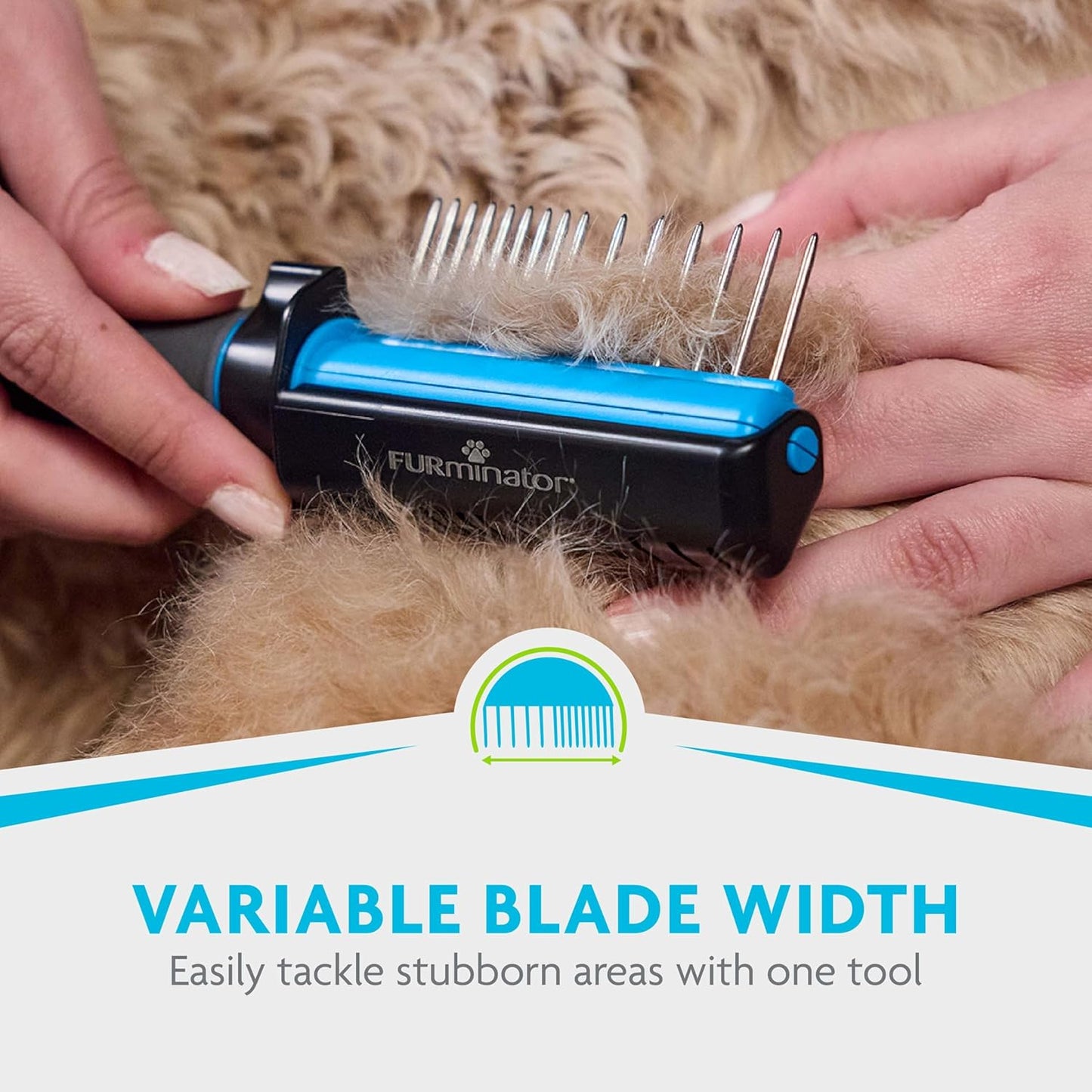 FURminator 2-in-1 Doodle Grooming Tool for Dogs, 1 Count, Dematting Tool with Comb for Mats, Tangles & Maintenance on Curly, Long, Silky & Wiry Coats