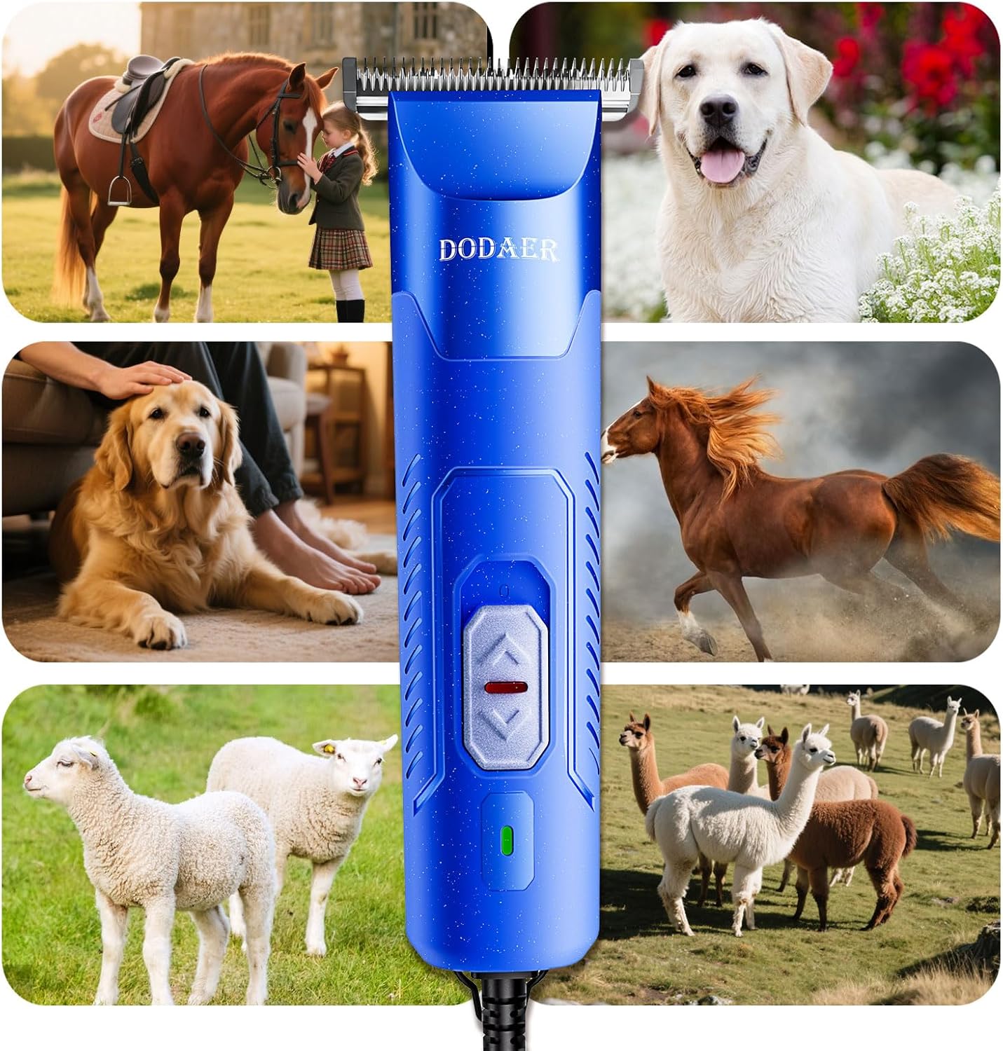 Professional Grooming Electric Corded 2-Speed Horse Clipper with Detachable Blade - Cool & Quiet Running Design - Includes Size T84 Blade for Complete Horse Grooming - Blue