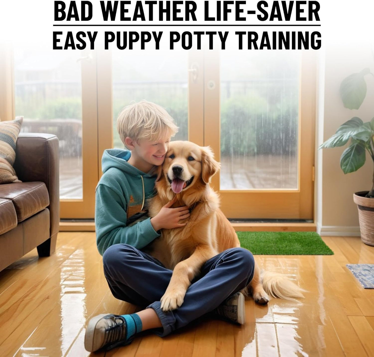 Ottomanson Artificial Grass Puppy Potty Training Pad, 2'7" x 4' Reusable Pee Pad for Small Pets and Dogs