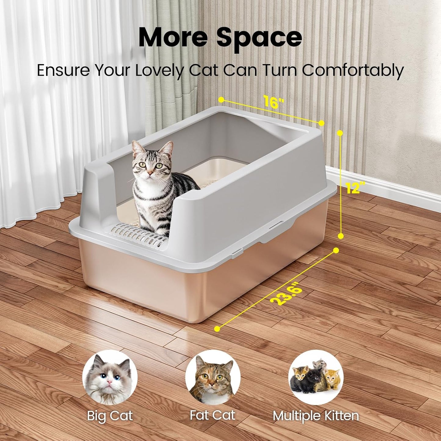 2 Pack Stainless Steel Cat Litter Box - Enclosed XL Metal Kitty Litter Box with Lid for Big Cats, High Sided, Anti-Leakage, Easy Cleaning, Non-Sticky, Included Cat Litter Spoon