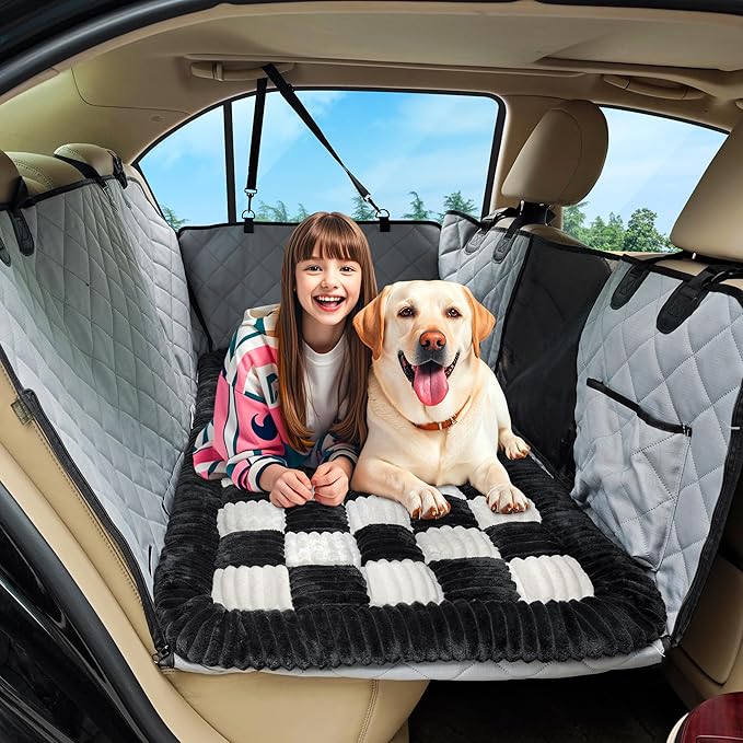 Dog Car Bed Mat, Non-Slip Backseat Extender Pet Blanket, Plaid Dog Bed for SUVs, Sedans & Trucks, Chew-Resistant Travel Pad for Dogs, Easy Clean & Scratch-Proof & Comfort (50"x24.6")