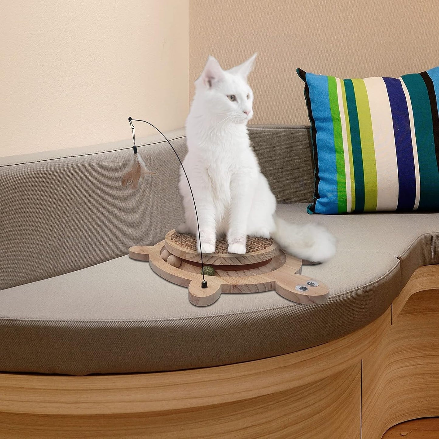 Petest Interactive Cat Toy Cat Scratch Toy Natural Sisal Scratcher with Catnip Balls, Cat Scratch Pad, Turtle Design