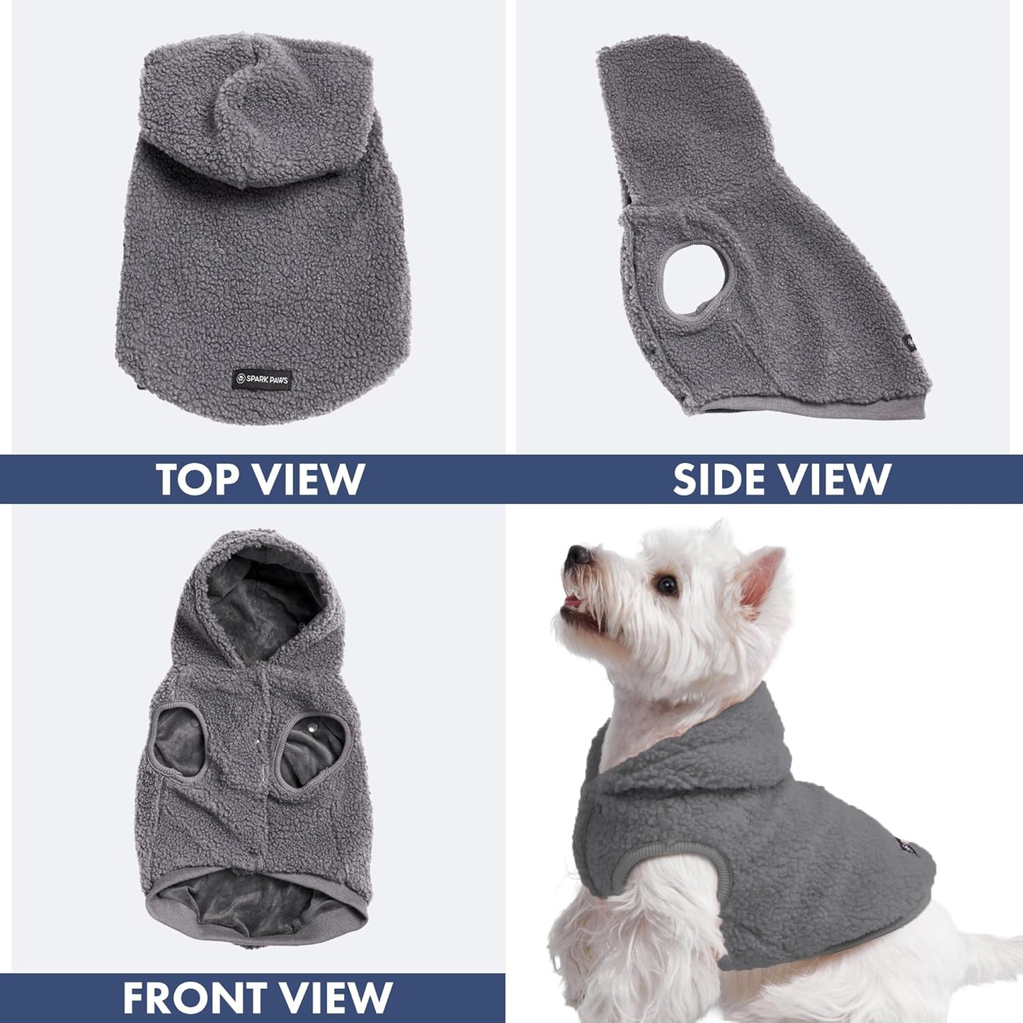 Spark Paws Teddy Dog Sweater, Sherpa Jacket Vest with Warm Fleece Lining, Winter Coat Suitable for Small Medium Large XL XXL Breeds - Grey - 3XL