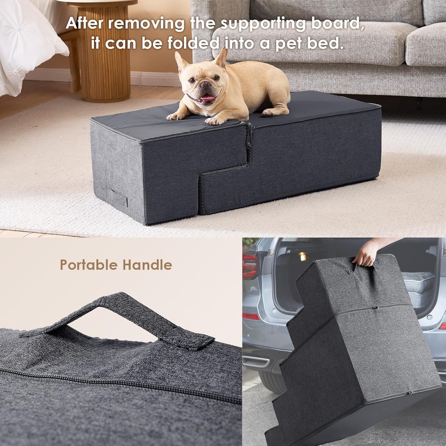 EHEYCIGA Dog Stairs for Bed 20" H, 4-Step Extra Wide Dog Steps for High Bed, Pet Steps for Small Dogs and Cats, Non-Slip Balanced Pet Ramp Indoor, Grey