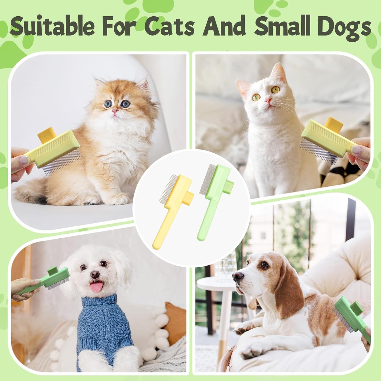 Flea Comb for Cats & Dogs Brush for Shedding Self Cleaning Pet Comb Lice Comb with Long & Short Stainless Steel Teeth Pet Hair Removal Tool 2025