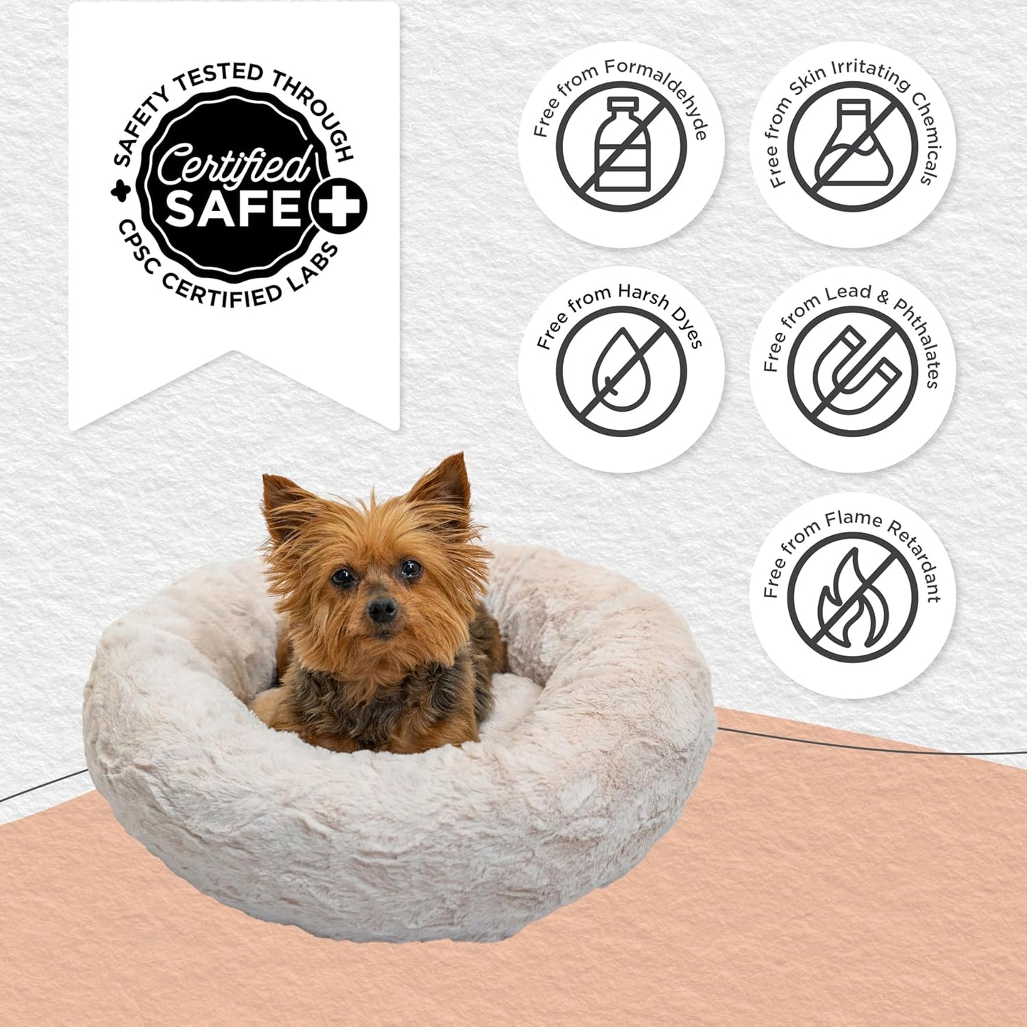 Best Friends by Sheri Original Calming Donut Dog and Cat Bed, Lux Faux Fur, Oyster, XS (18in x 18in) - Anxiety Relief for Pets Up to 10 lbs