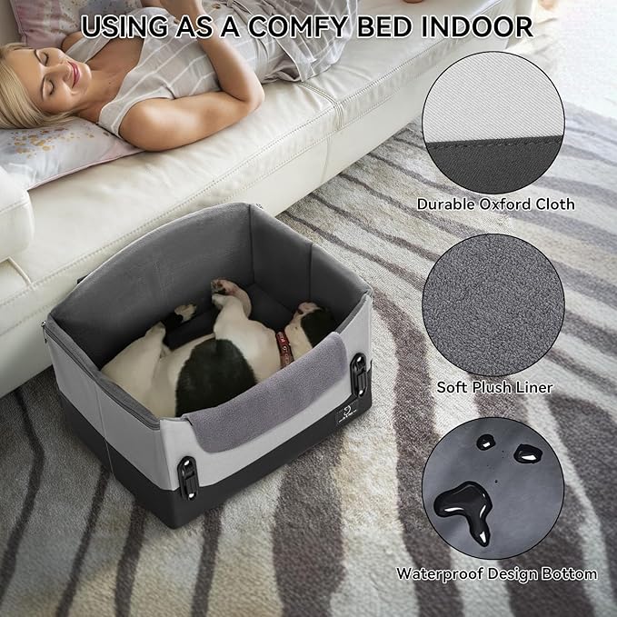 A4Pet Dog Car Seats for Small Dogs, Booster Car Seat with Patent Buckles & Clip-On Safety Leash, Pet Seat for Puppy Small Dogs Cats Under 25 Lbs, Grey