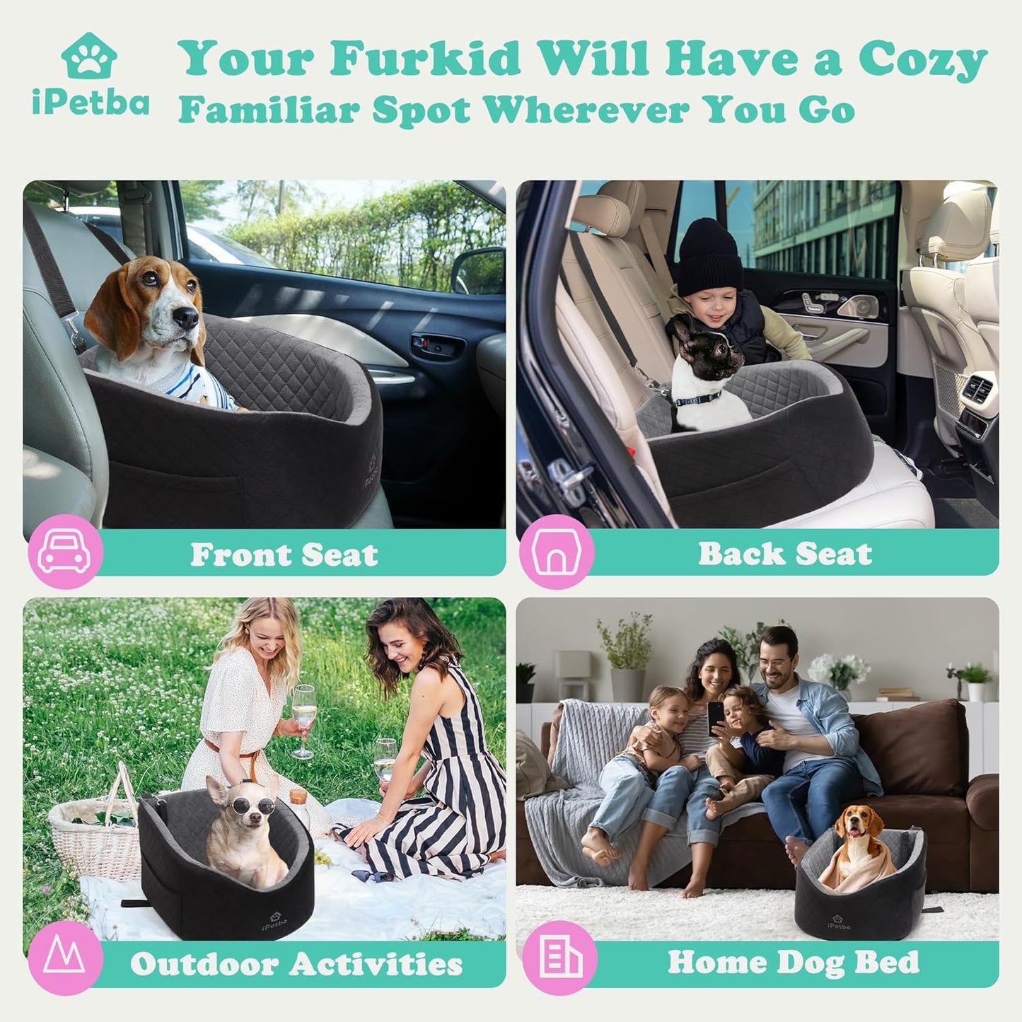 Dog Car Seats for Small Dogs Safety Stable Pet Bed for Car with Seatbelt Up to 30lbs Anti-Collapse for Travel