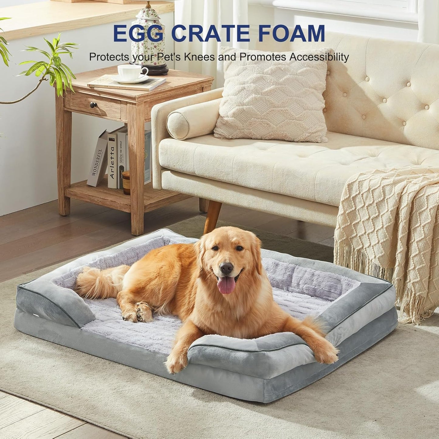FURTIME Orthopedic Dog Bed for Small Dogs - Waterproof Dog Sofa Beds Small, Supportive Foam Pet Couch Bed with Removable Washable Cover, Waterproof Lining and Nonskid Bottom, Light Grey