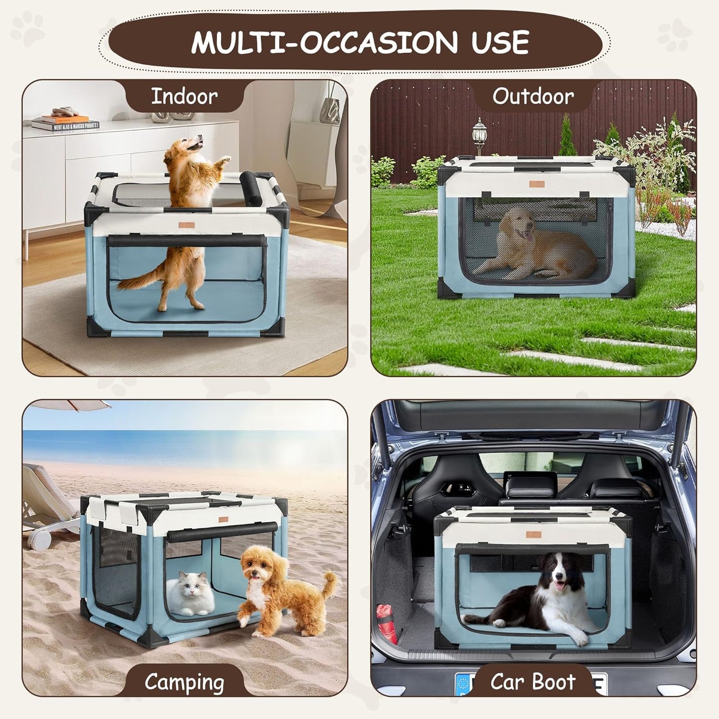 Dog Crate - Soft Pet Kennel for Dogs/Cats, 3-Door Breathable Travel Cage with Mesh Window, Portable Dog Kennel for Indoor & Outdoor, Blue-XL