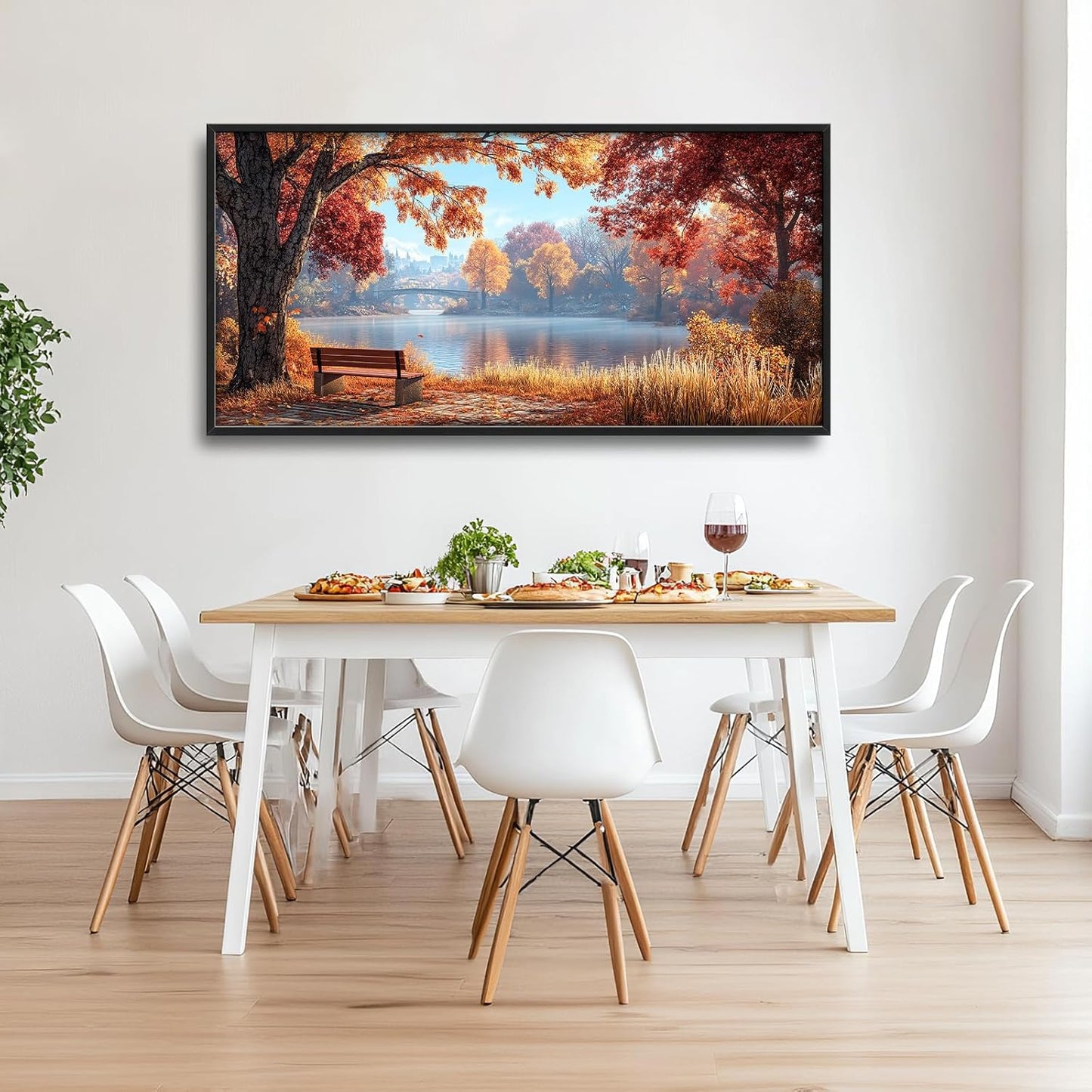 Large Autumn Tree Wall Art for Living Room, Framed Oversized Lake Landscape Wall Decor Nature Canvas Painting Modern Artwork for Living Room Bathroom Bedroom Office Dining Room 60"x30"