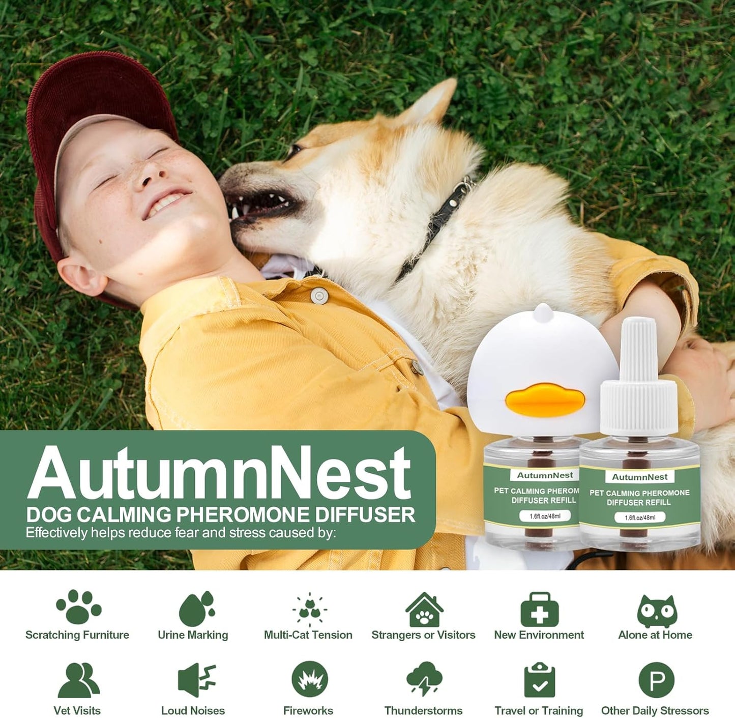 4-In-1 Dog Calming Diffuser Kit with 3 Refills (48ml Each), Plug-in Pheromone Dispenser for Dogs, 90-Day Supply, Covers 700 sq ft, Safe & Odorless Stress Relief Solution, Promotes Relaxed Behavior