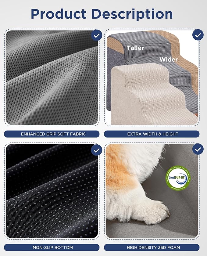 Gray Curved Dog Stairs Ramp for High Beds 28.7" H, 5-Step Dog Steps for Small Dogs and Cats, Pet Stairs for High Bed Climbing, Non-Slip Balanced Pet Step