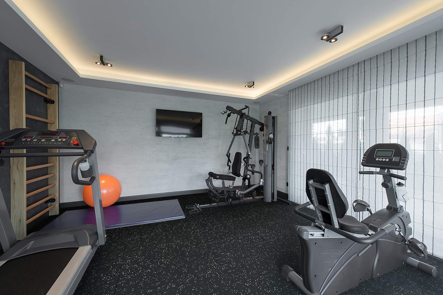 Playsafer Genaflex Rubber Gym Floor Mat, Heavy Duty Commercial Protective Gym Flooring Roll - 8mm Thick (10% Grey, 4' X 15')