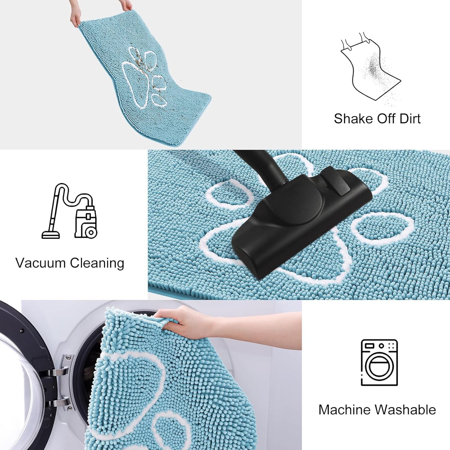 Smiry Dog Door Mat for Muddy Paws, Absorbent Dirt Trapper Non Slip Quick Dry Washable Chenille Mat for Mud Dogs, Entry Rug for Indoor and Outdoor (36x24 Inches, Sky Blue)