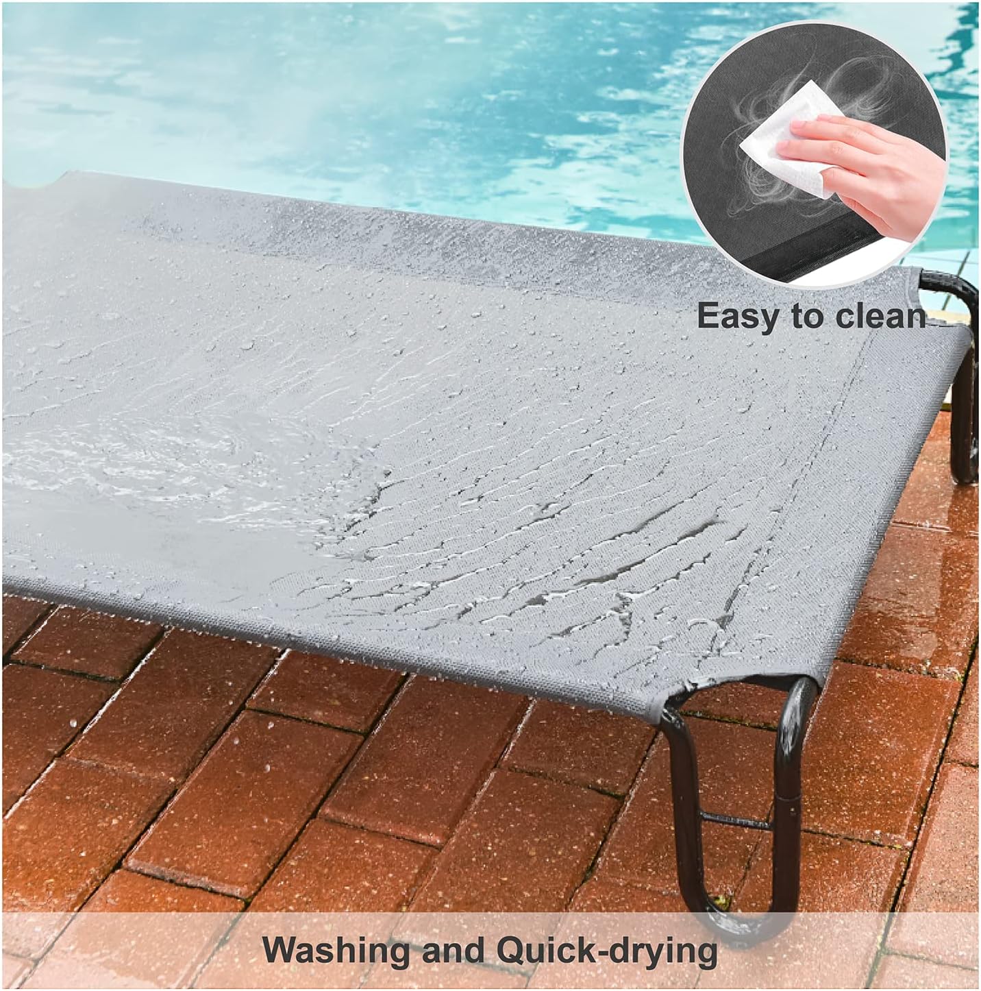 pettycare Elevated Outdoor Dog Bed - Raised Dog Bed for Large Dogs, Waterproof Dog Cot Bed Easy to Assemble, Cooling Elevated Dog Bed with Breathable Teslin Mesh, Durable, Non Slip, Up to 65 lbs,Grey