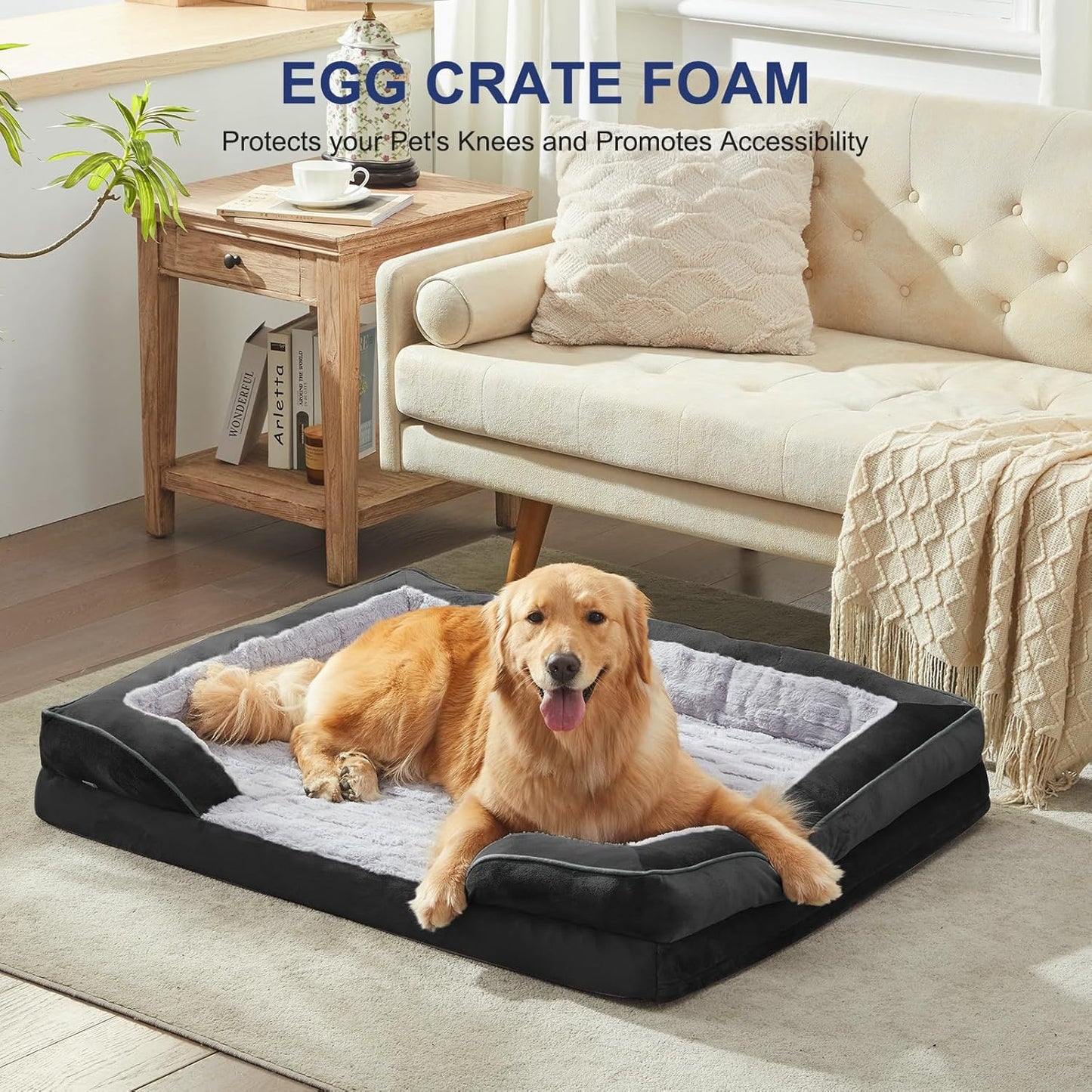 FURTIME Orthopedic Dog Bed for Extra Large Dogs - XL Plus Waterproof Dog Sofa Beds, Supportive Foam Pet Couch Bed with Removable Washable Cover, Waterproof Lining and Nonskid Bottom, Black