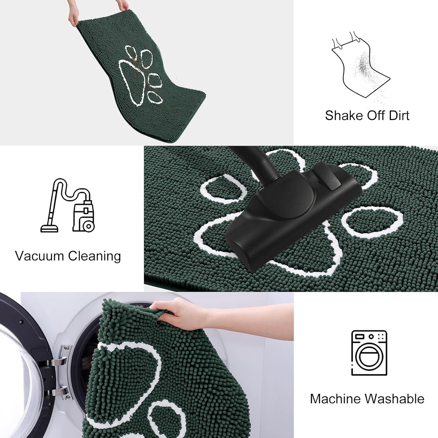 Smiry Dog Door Mat for Muddy Paws, Absorbent Dirt Trapper Non Slip Quick Dry Washable Chenille Mat for Mud Dogs, Entry Rug for Indoor and Outdoor (47x32 Inches, Green)