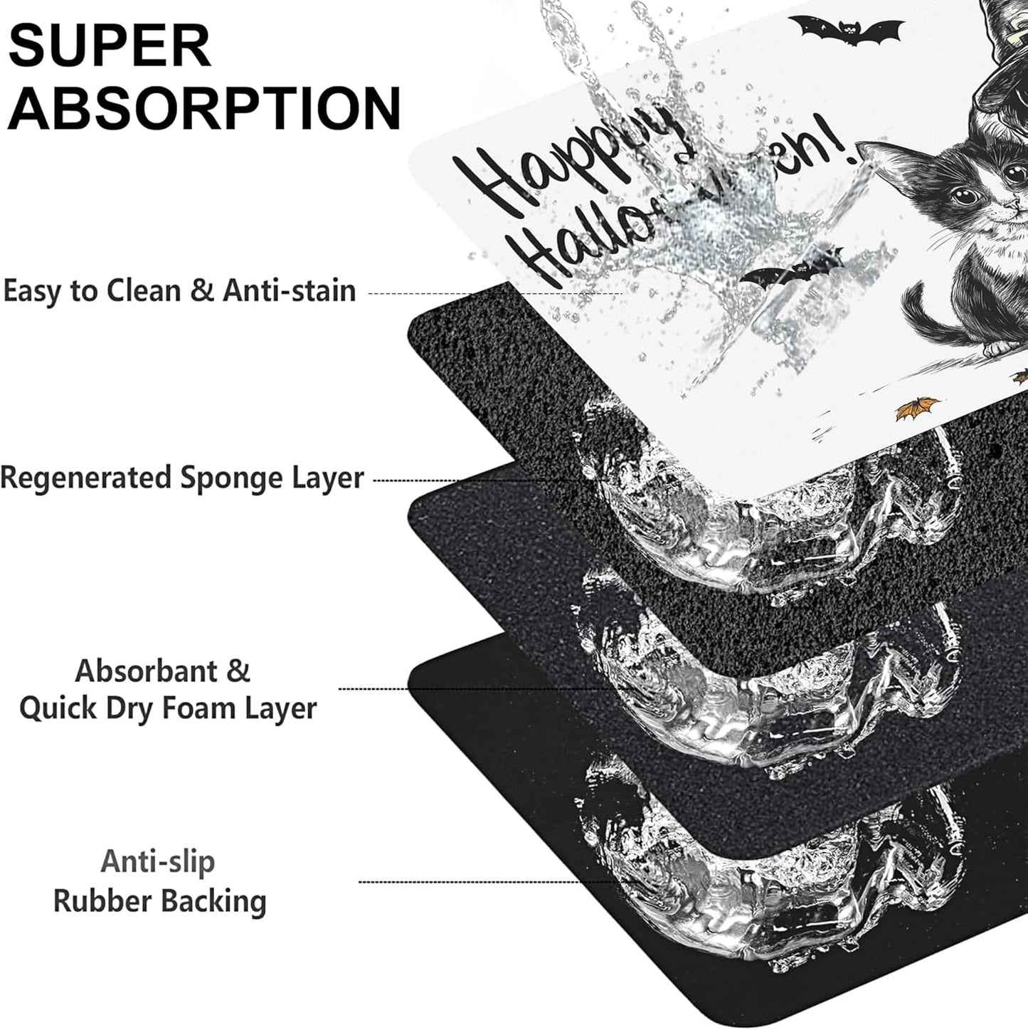 Halloween Cat Dachshund Dog Cat Food Mat-Absorbent Placemat for Food and Water Bowl, Waterproof Non Slip Rubber Backing Dog Food Mats for Floors, Pet Supplies 12 * 20 inch