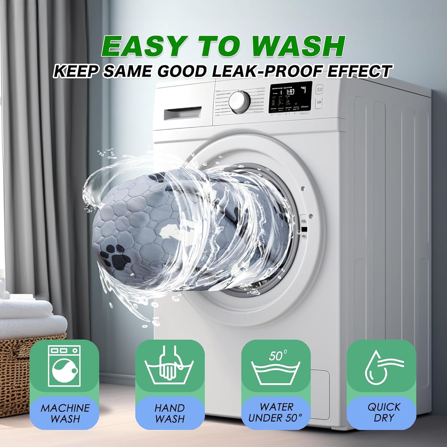 Washable Pee Pads, Puppy Pee Pad for Dogs, 2 Pack Absorbent Reusable Training Dog Pads Pet Puppy Pads, Non-Slip Potty Pads for Whelping, Playpen, Crate, Bed, Grey 18"x24"