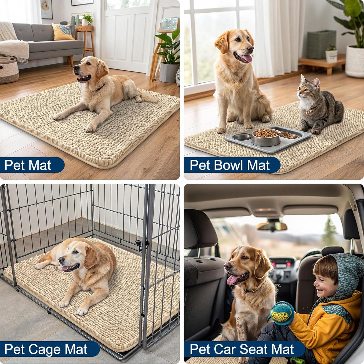 Smiry Dog Door Mat for Muddy Paws 40x32, Absorbs Moisture and Dirt Doormat, Non-Slip Washable Quick Dry Chenille Front Door Mat Indoor Entrance, Entryway Carpet for Inside Floor, Beige