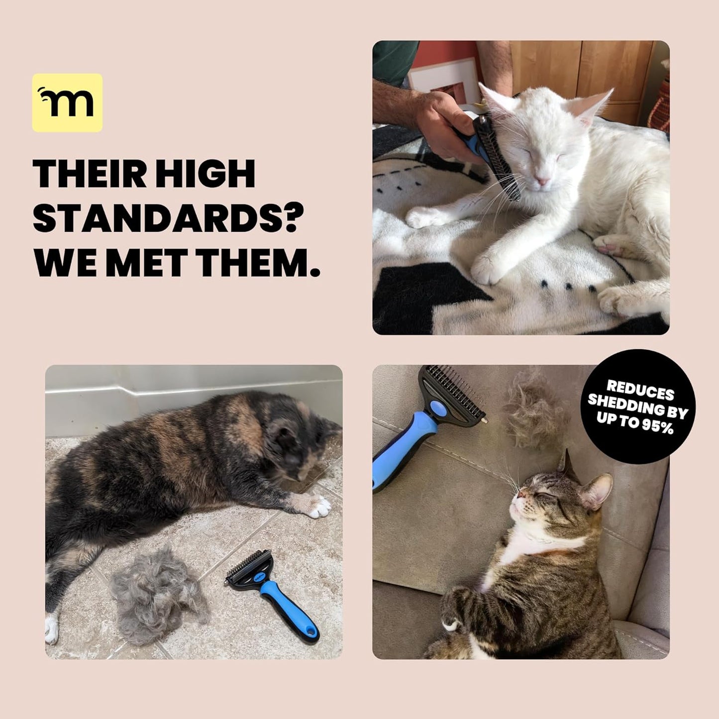 MalsiPree Cat Shedding Brush - 2 in 1 Deshedding Tool & Undercoat Rake for Dense Double-Coats - Dematting Comb - Deshedding Brush for Cats - Pet Hair Removal Tool (Blue) - Dog Grooming Supplies