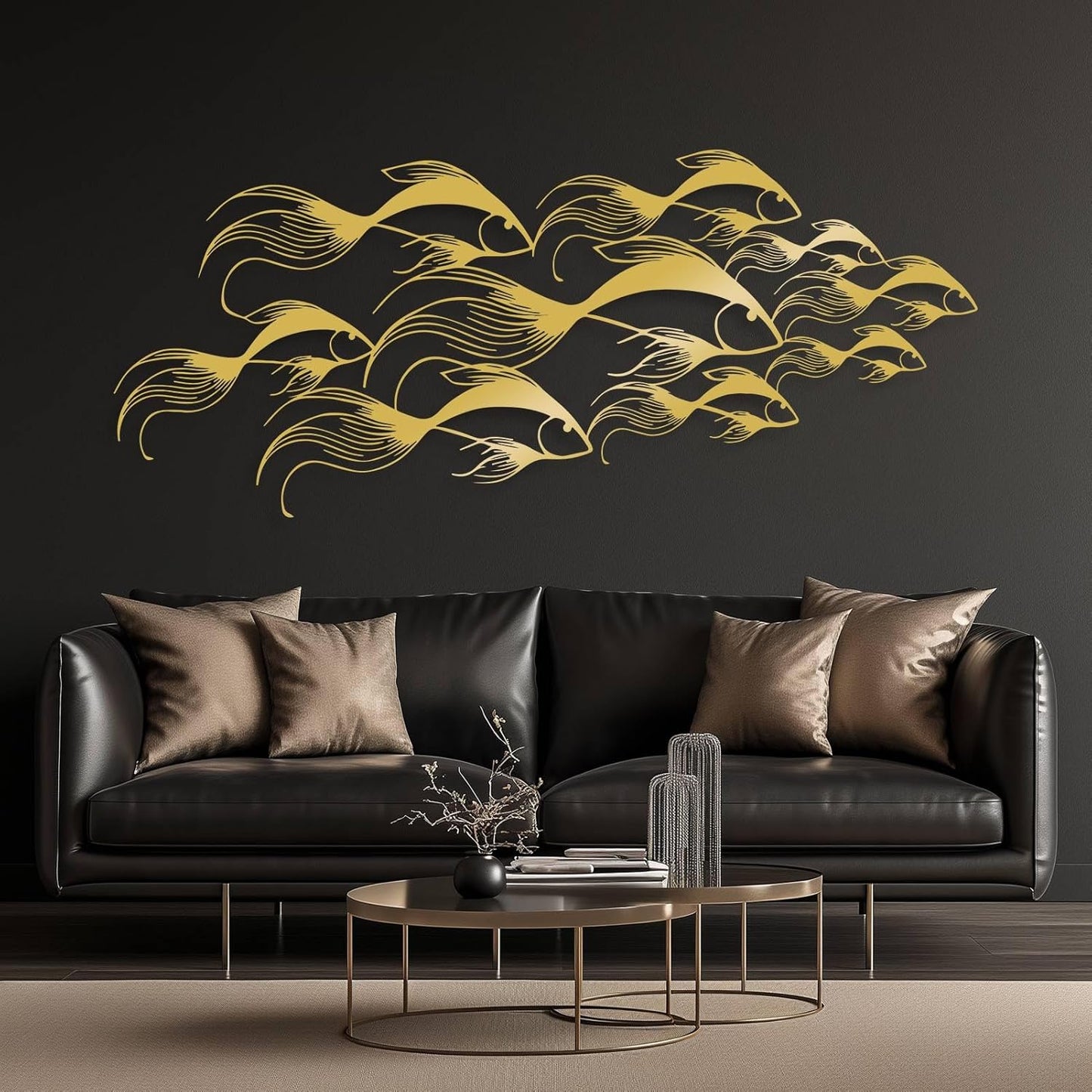 School of Fish Metal Wall Art, Metal Fish Wall Decor, Sea Life Wall Art, Large Nautical Wall Hanging, Modern Beach House Wall Decor, Ocean Themed Artwork for Bathroom (Silver, 41"x18" | 105x45cm)