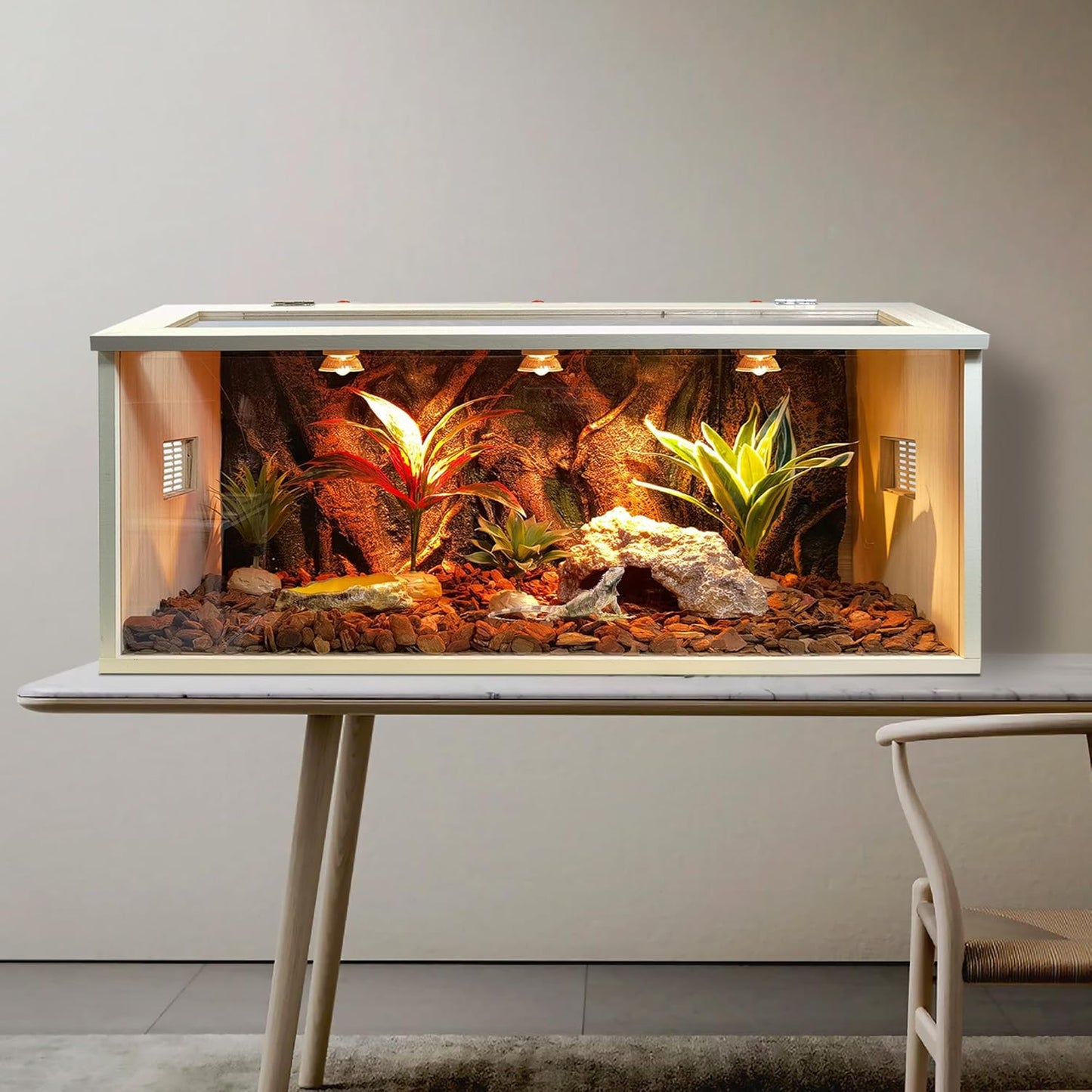 Prolee Bearded Dragon Tank, Reptile Enclosure, Snake Tank, Reptile Terrarium, Built-in Light Fixtures with Switch, (37 Gallon, 40" Long, Thick Wood Roof)