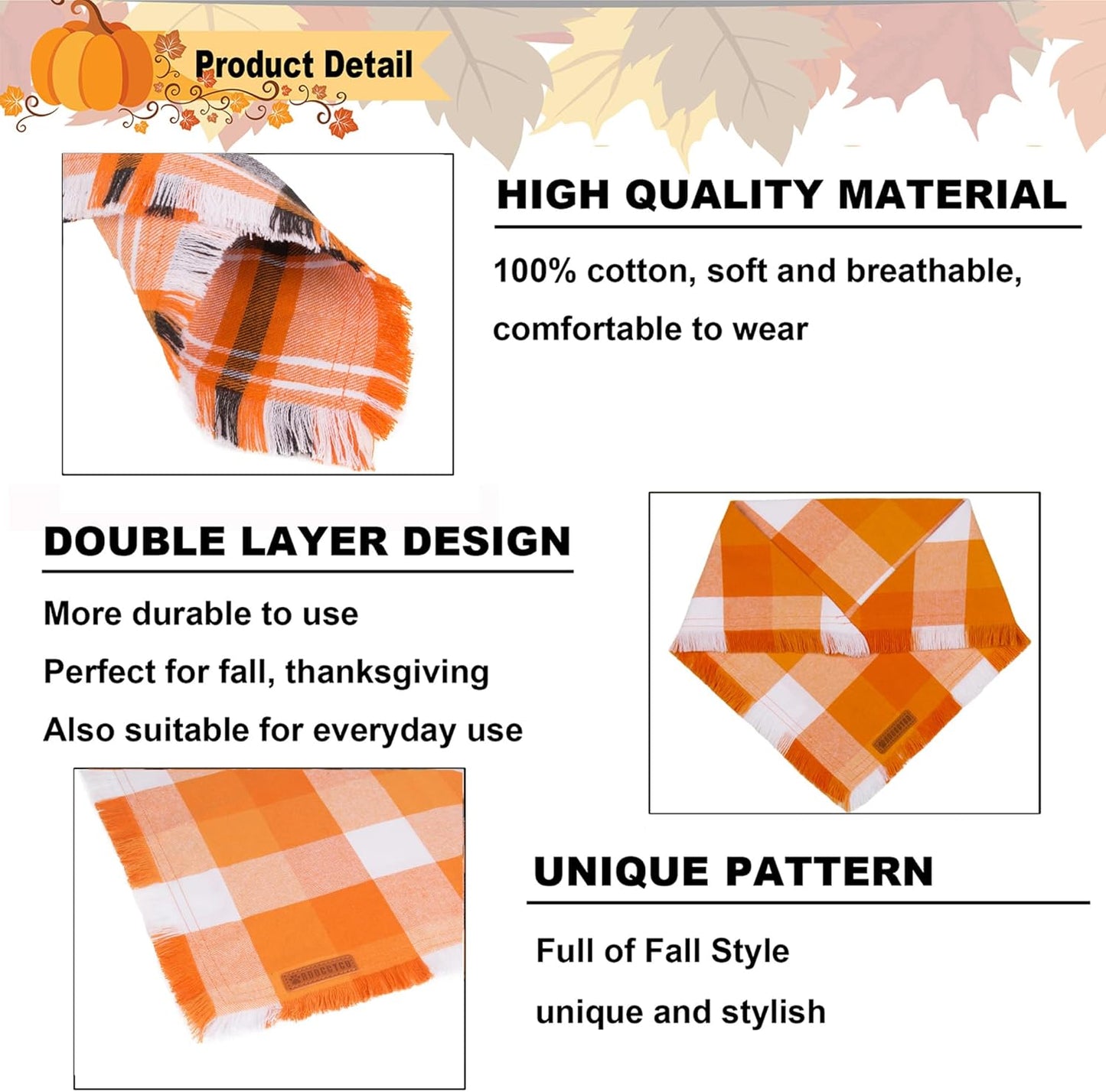 ADOGGYGO Fall Dog Bandanas, Halloween Thanksgiving Pet Bandana, Multiple Sizes Offered, Orange Plaid Fall Holiday Bandana for Extra Large Dogs Pets (X-Large)