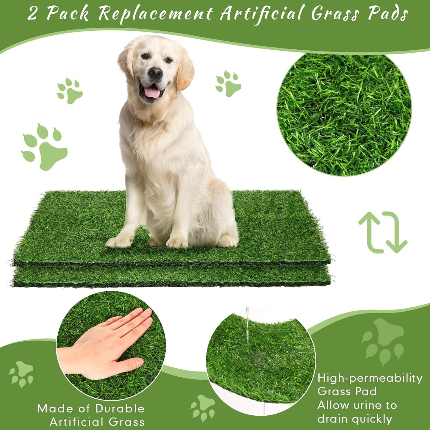 35'' x 22.6'' Dog Grass Pad Large Patch Potty with 2 Artificial Dog Grass Washable Puppy Pee Pad Foldable Dog Litter Box Indoor Outdoor Dog Potty Portable Pet Loo for Travel Balcony