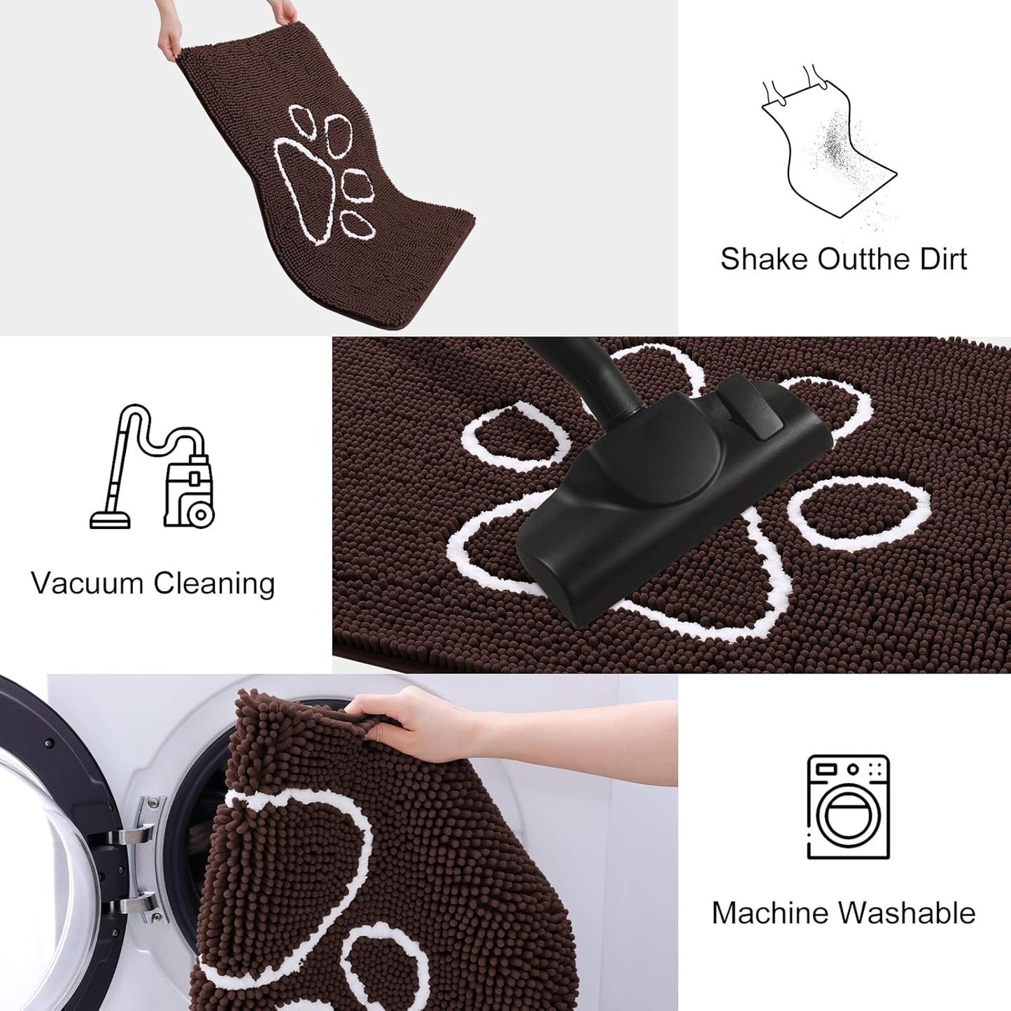 Smiry Dog Door Mat for Muddy Paws, Absorbent Dirt Trapper Non Slip Quick Dry Washable Chenille Mat for Mud Dogs, Entry Rug for Indoor and Outdoor (47x32 Inches, Brown and White)